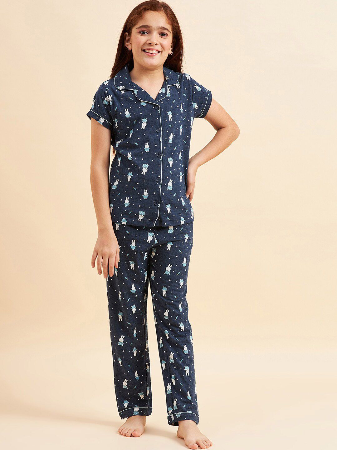 Sweet Dreams Girls Conversational Printed Pure Cotton Shirt & Lounge Pants