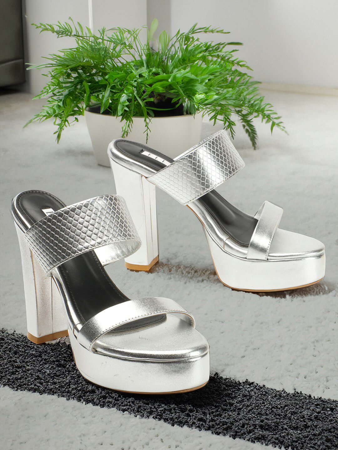 ELLE Textured Open Toe Block Heels