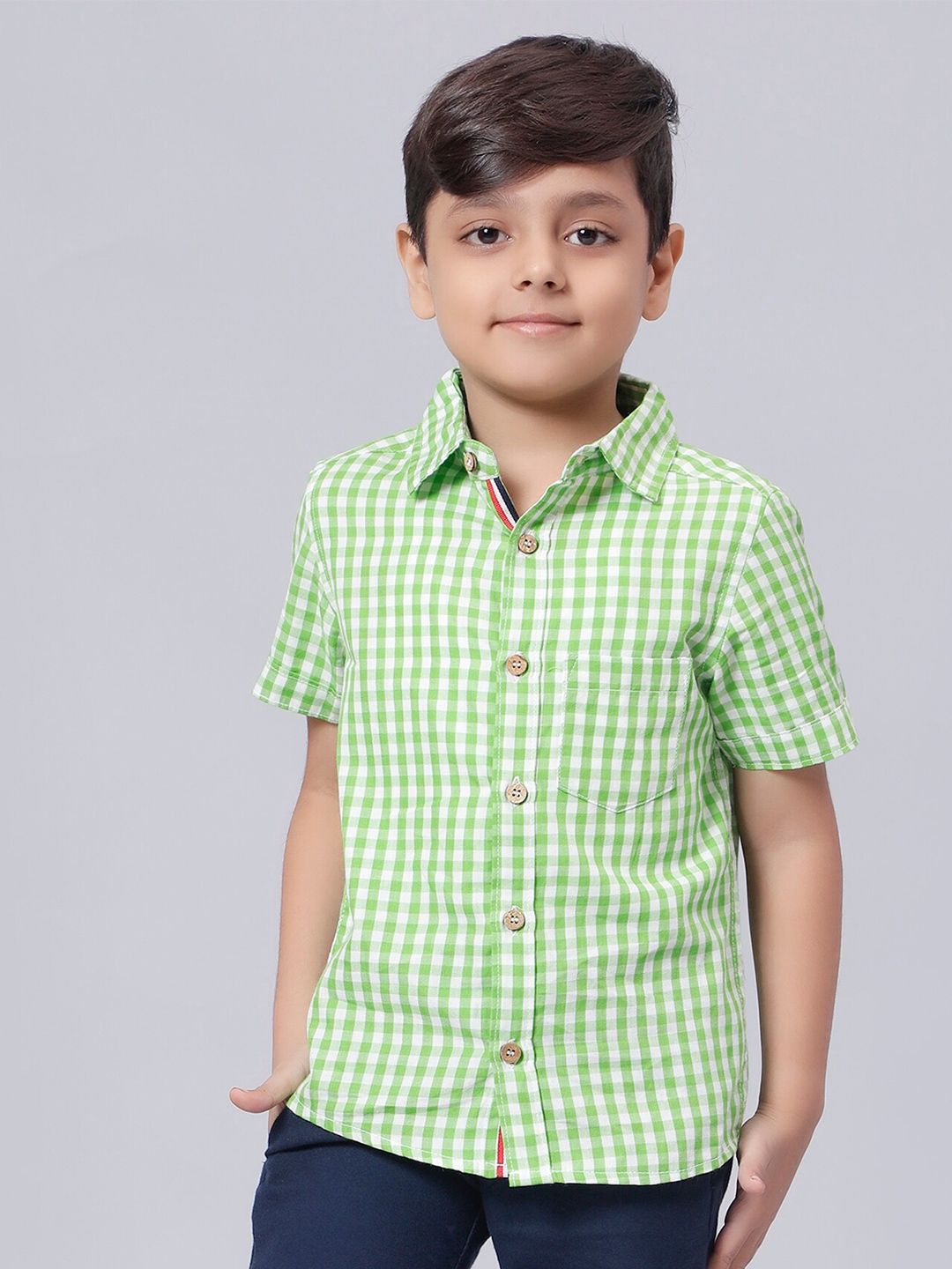 Biglilpeople Boys Gingham Checked Casual Cotton Shirt