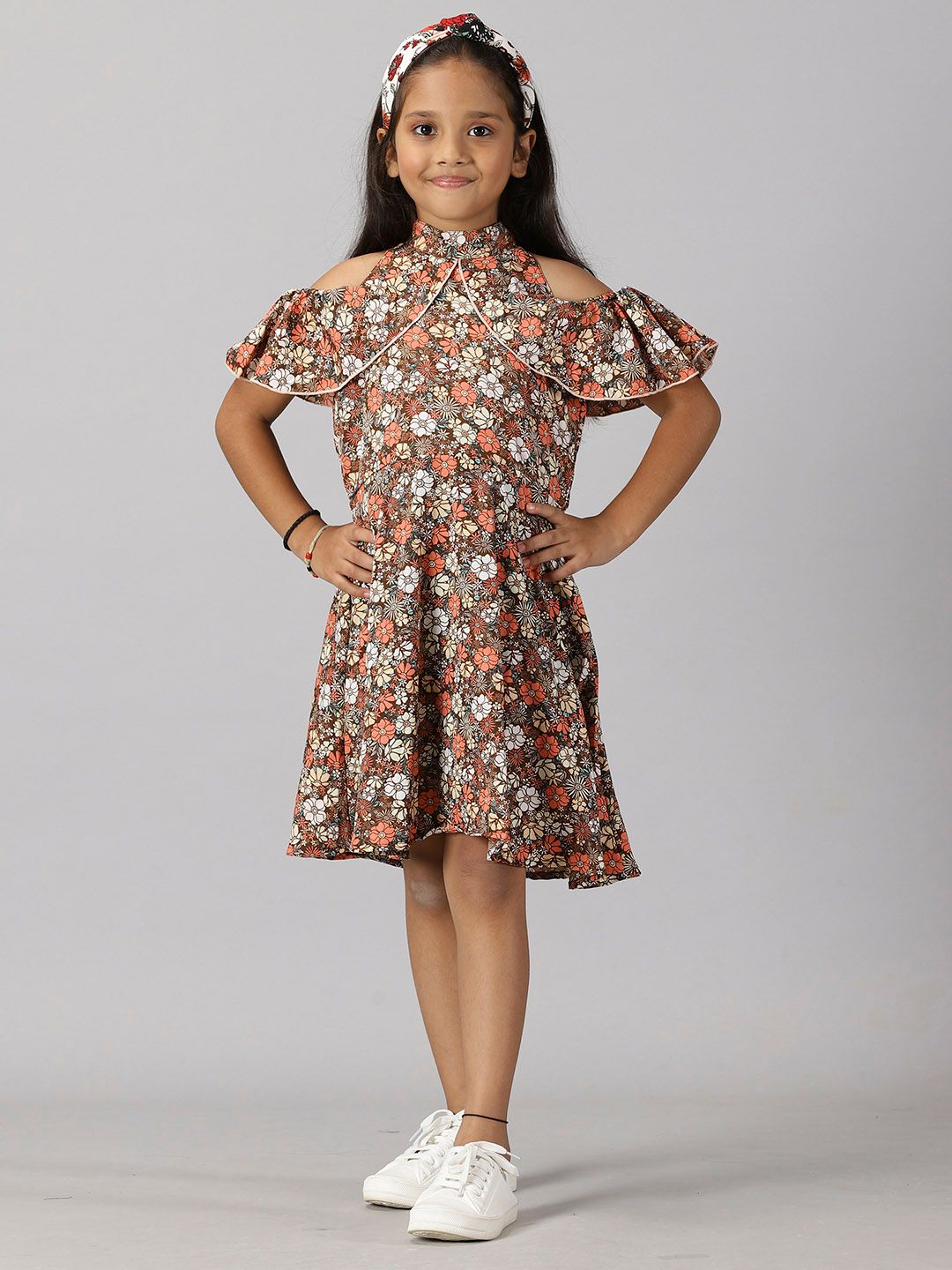 KiddoPanti Girls Floral Printed A Line Dress