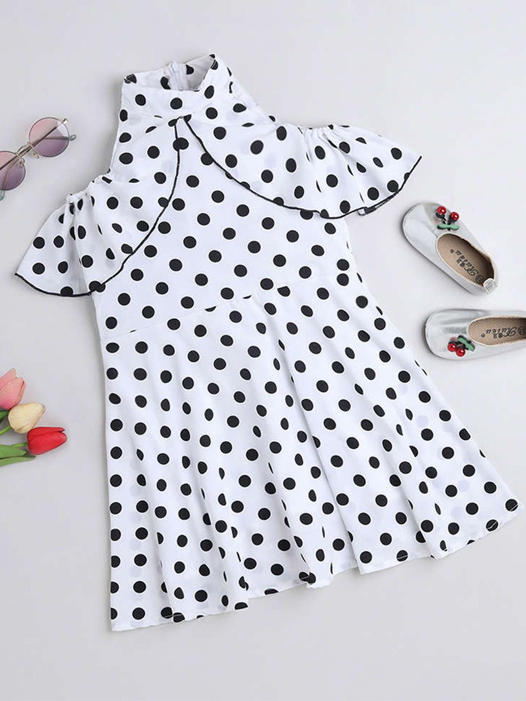 KiddoPanti Girls Polka Dots Printed A Line Dress