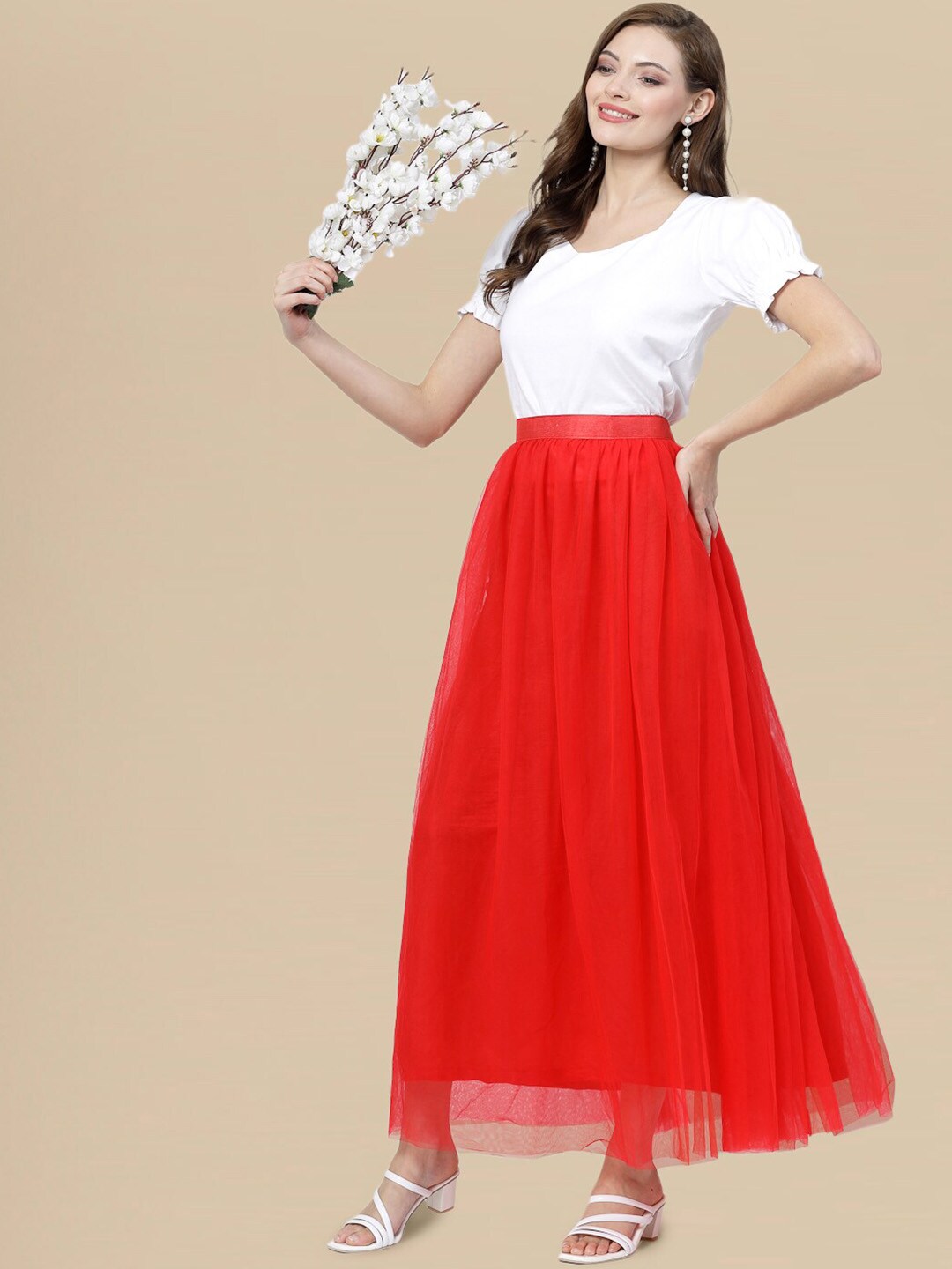 DressBerry Midi Length Gathered Flared Skirt Price in India