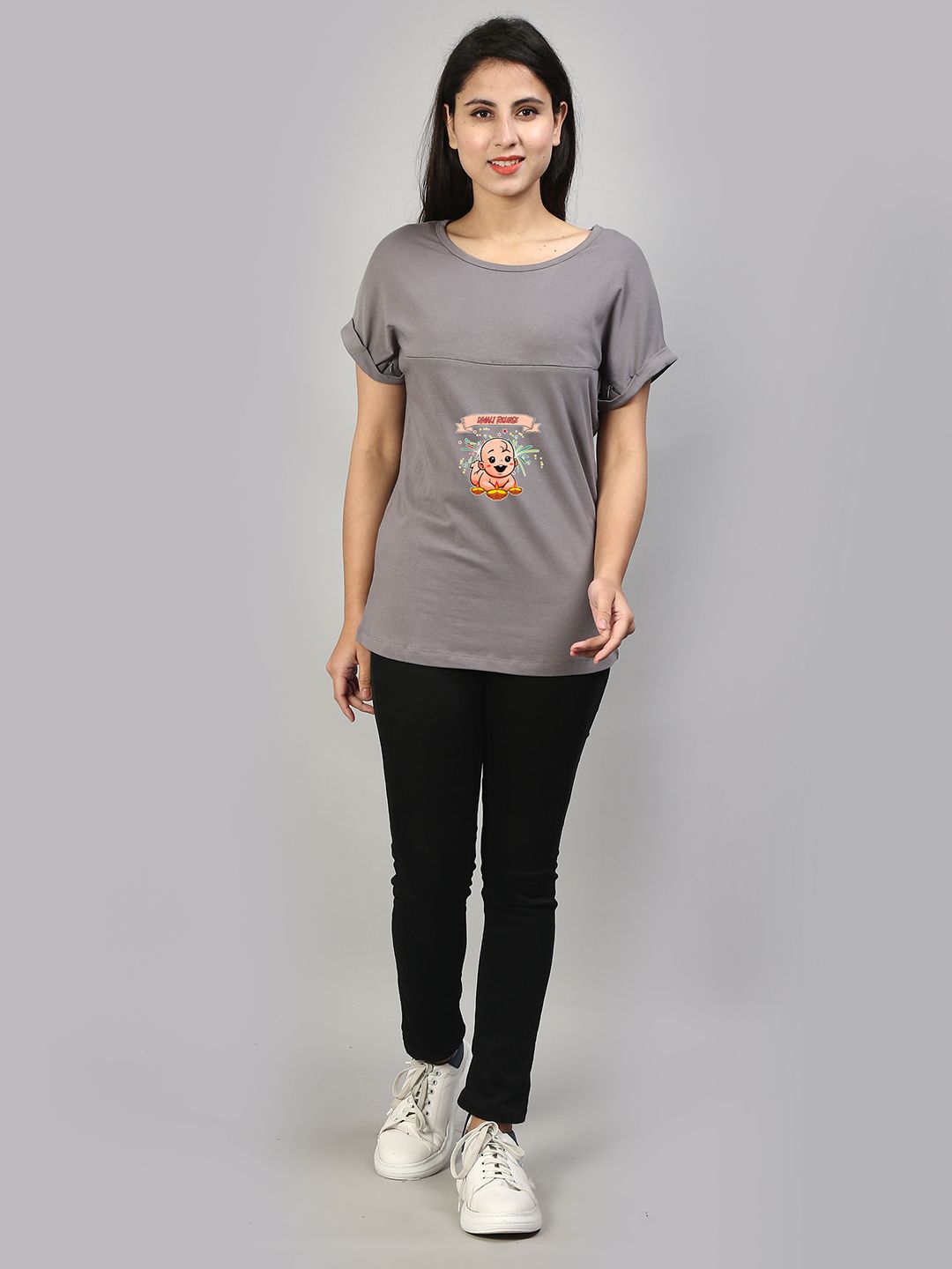 SillyBoom Women Grey Pockets T-shirt Price in India