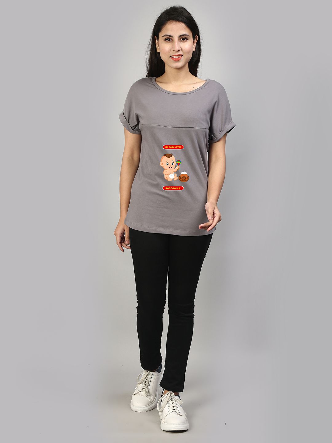 SillyBoom Women Grey Applique T-shirt Price in India