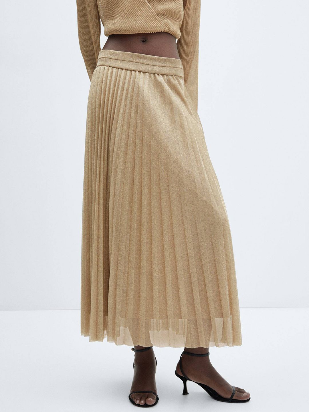 MANGO Shimmer Accordion Pleats Lurex Maxi Skirt