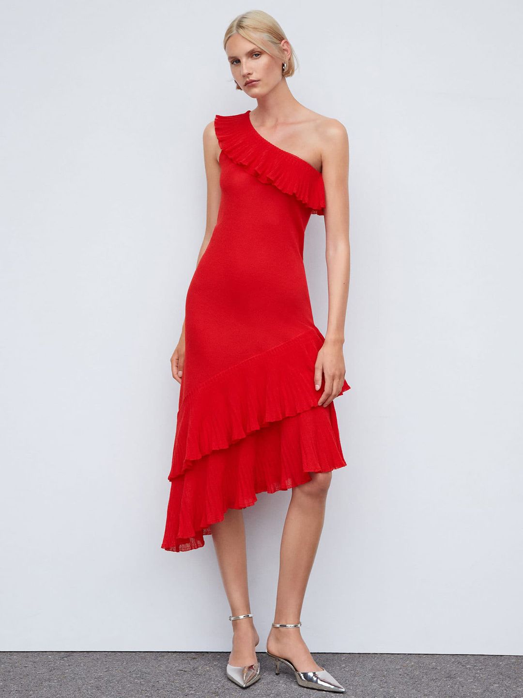 One Shoulder Ruffled A-Line Dress