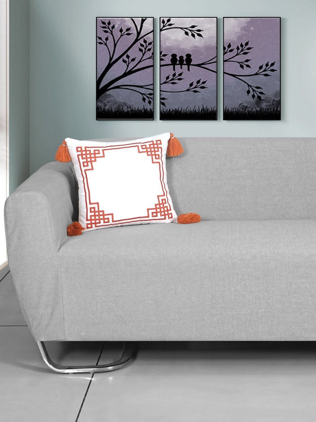 Ode & Cleo Geometric Polyester Silk Breathable 3 Pcs Embroidered Cushion Covers -18x18In