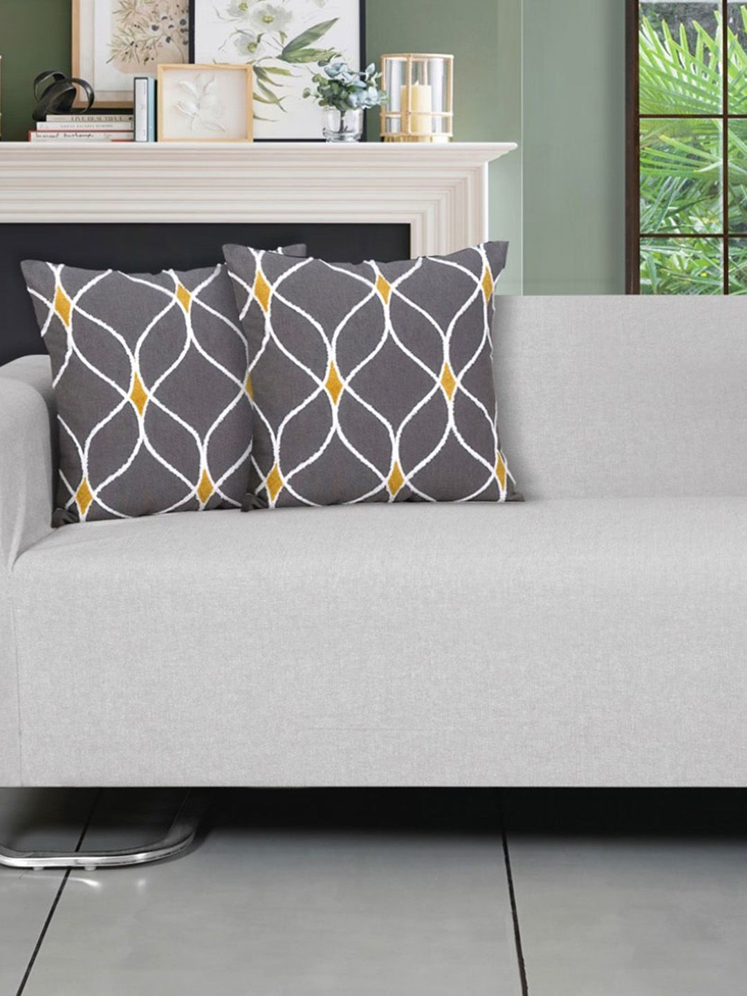 Ode & Cleo Grey Set of 3 Embroidered Square Cushion Covers