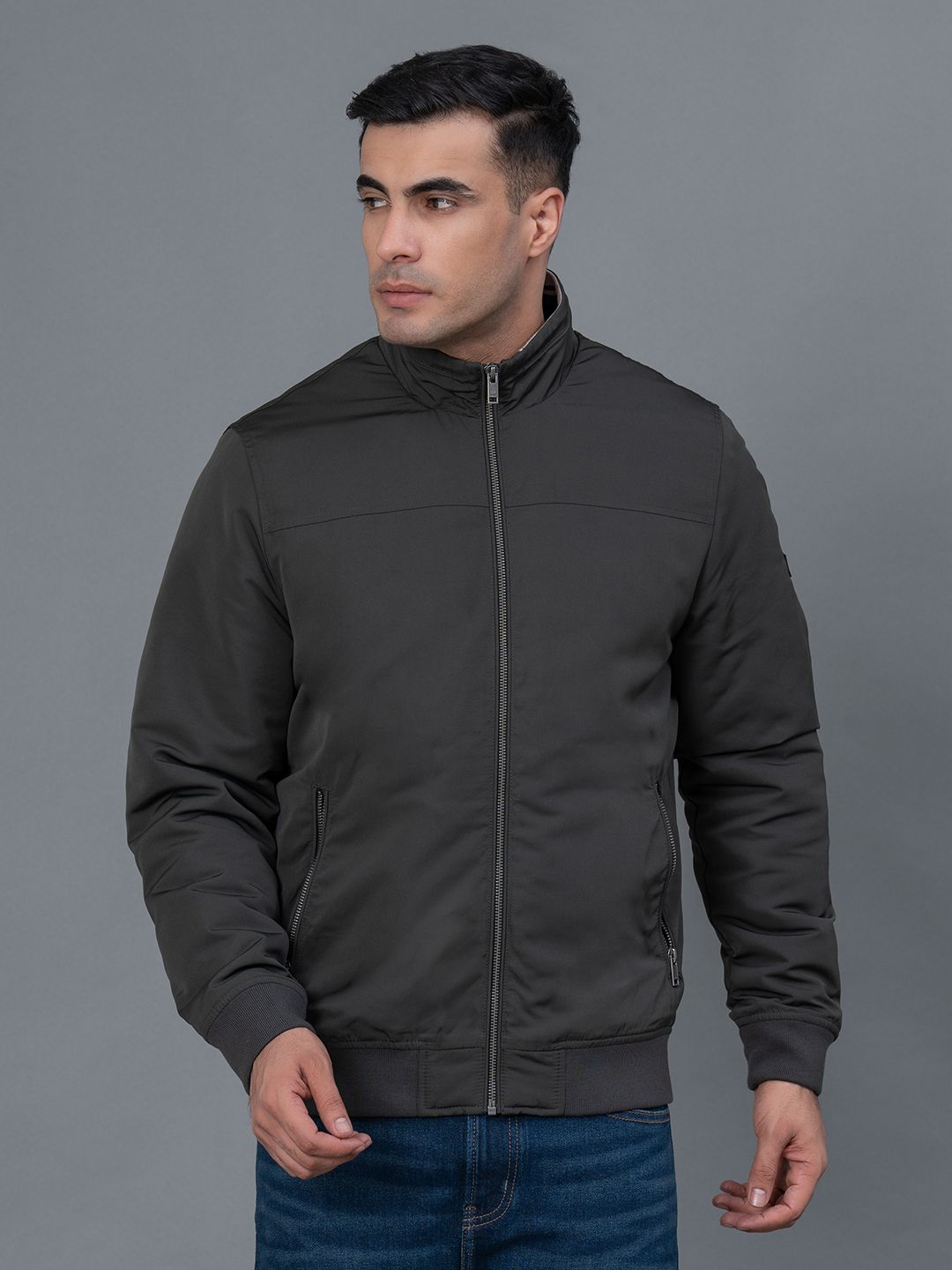Red Tape Mock Collar Bomber Jacket