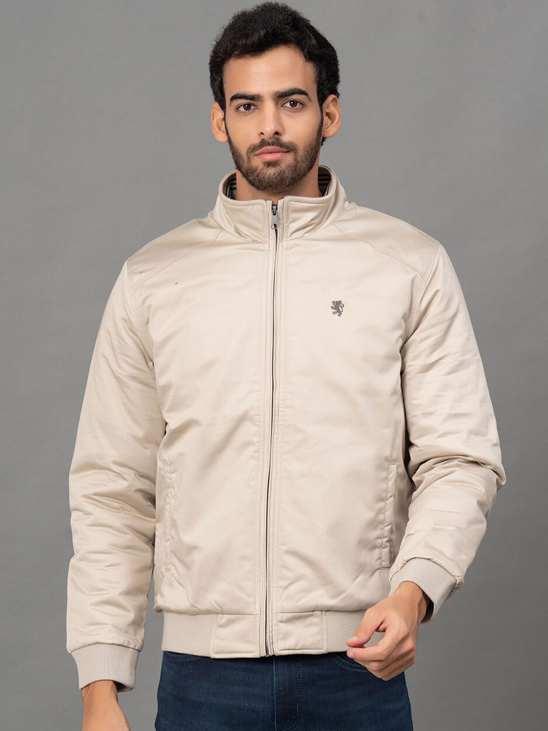 Red Tape Mock Collar Cotton Bomber Jacket
