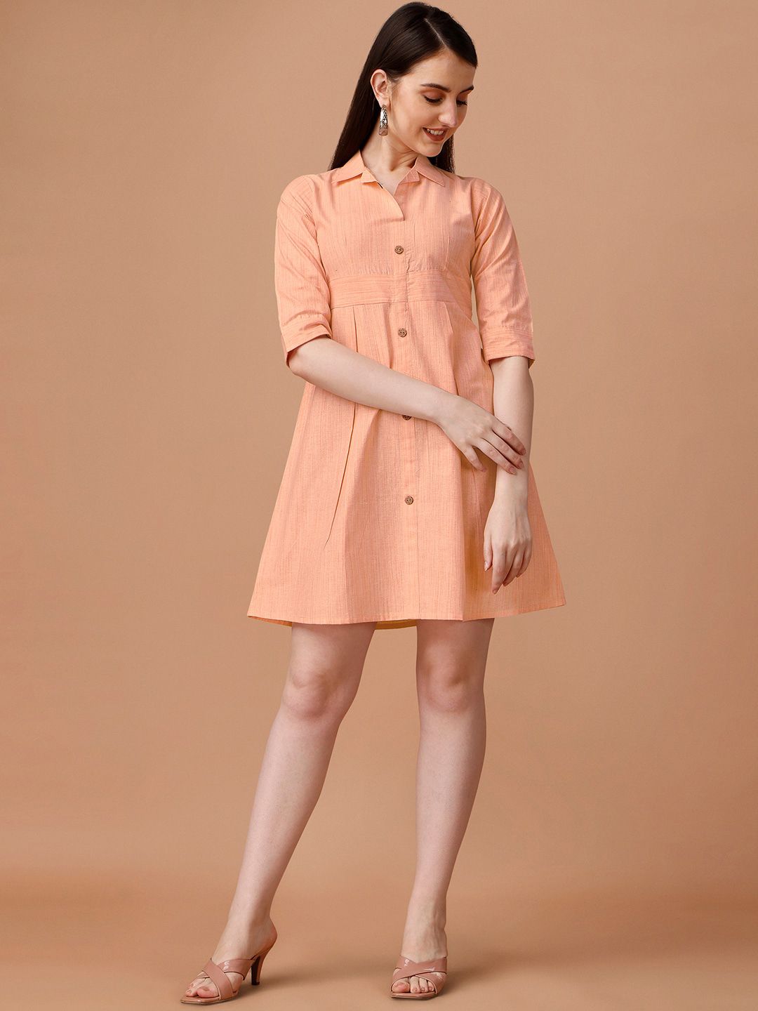 KALINI Self Designed Cotton Mini Shirt Dress Price in India