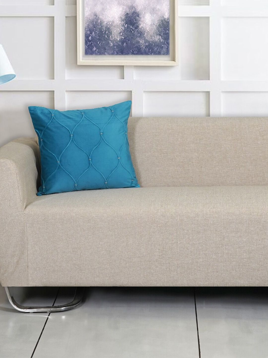 Ode & Cleo Set of 3 Blue Pure Cotton Square Cushion Cover