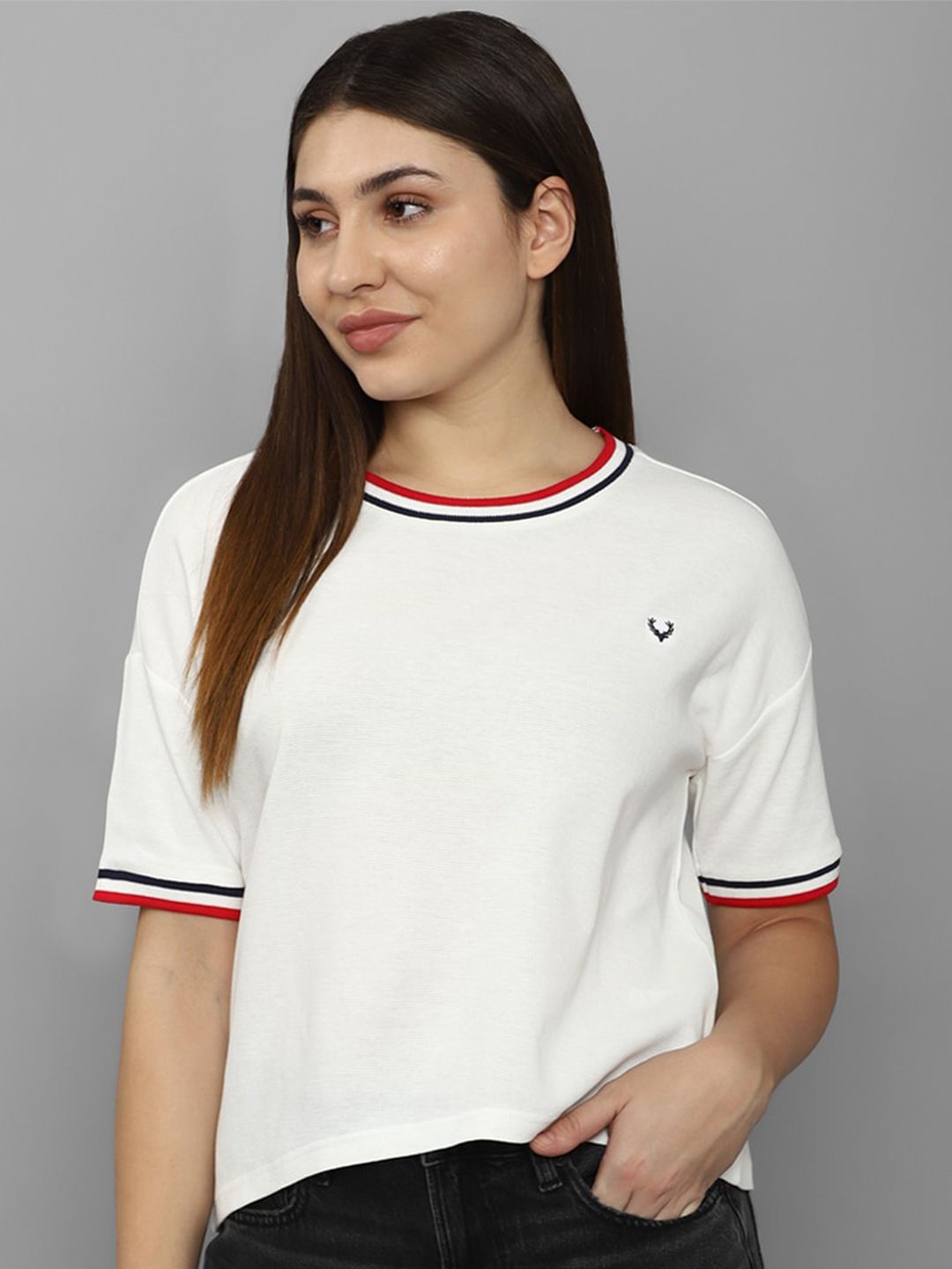 Allen Solly Woman Raglan Sleeves Pure Cotton T-shirt Price in India