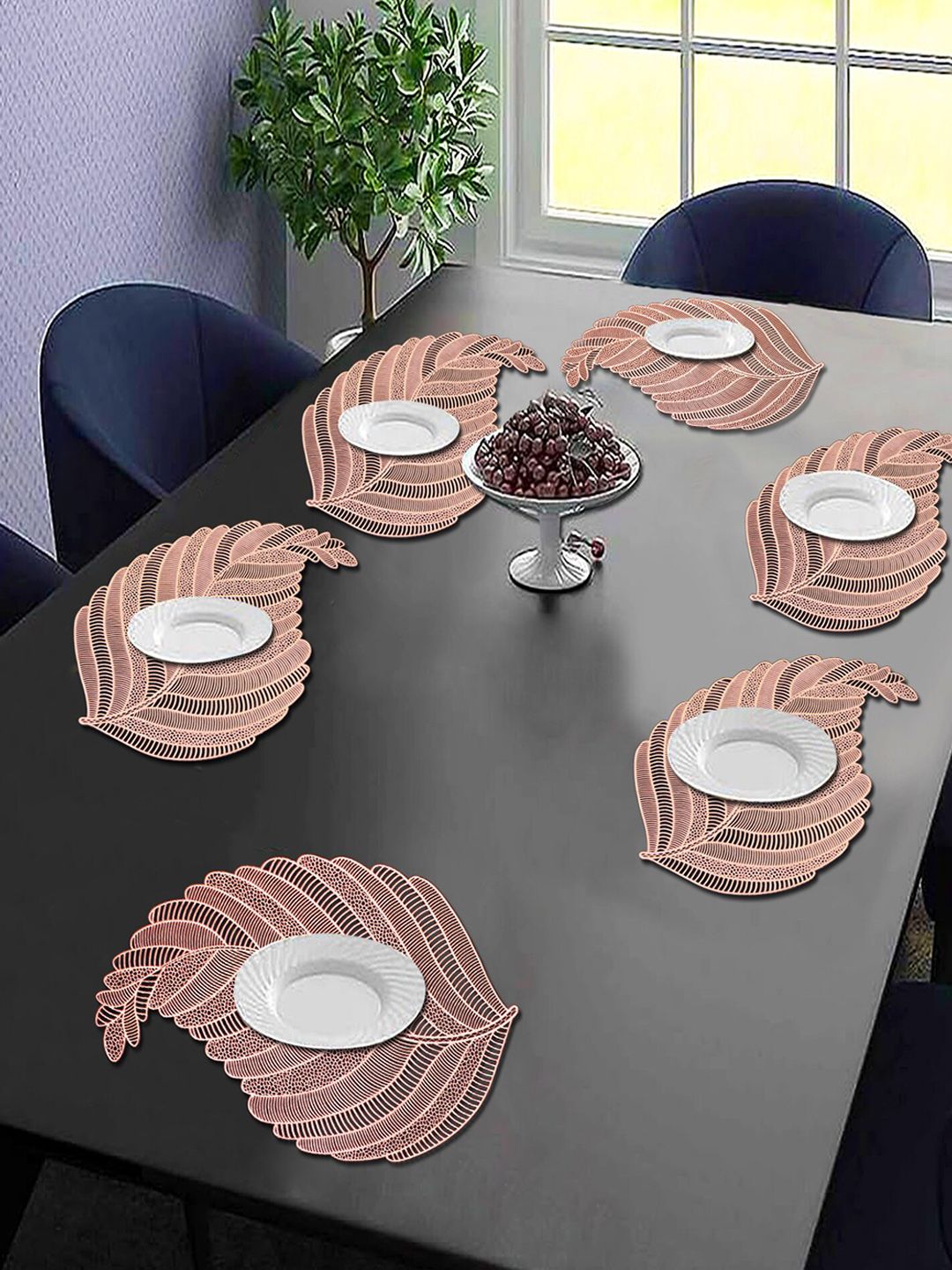 Dakshya Industries Copper-Coloured 6 Pieces Floral Rectangular Table Placemats