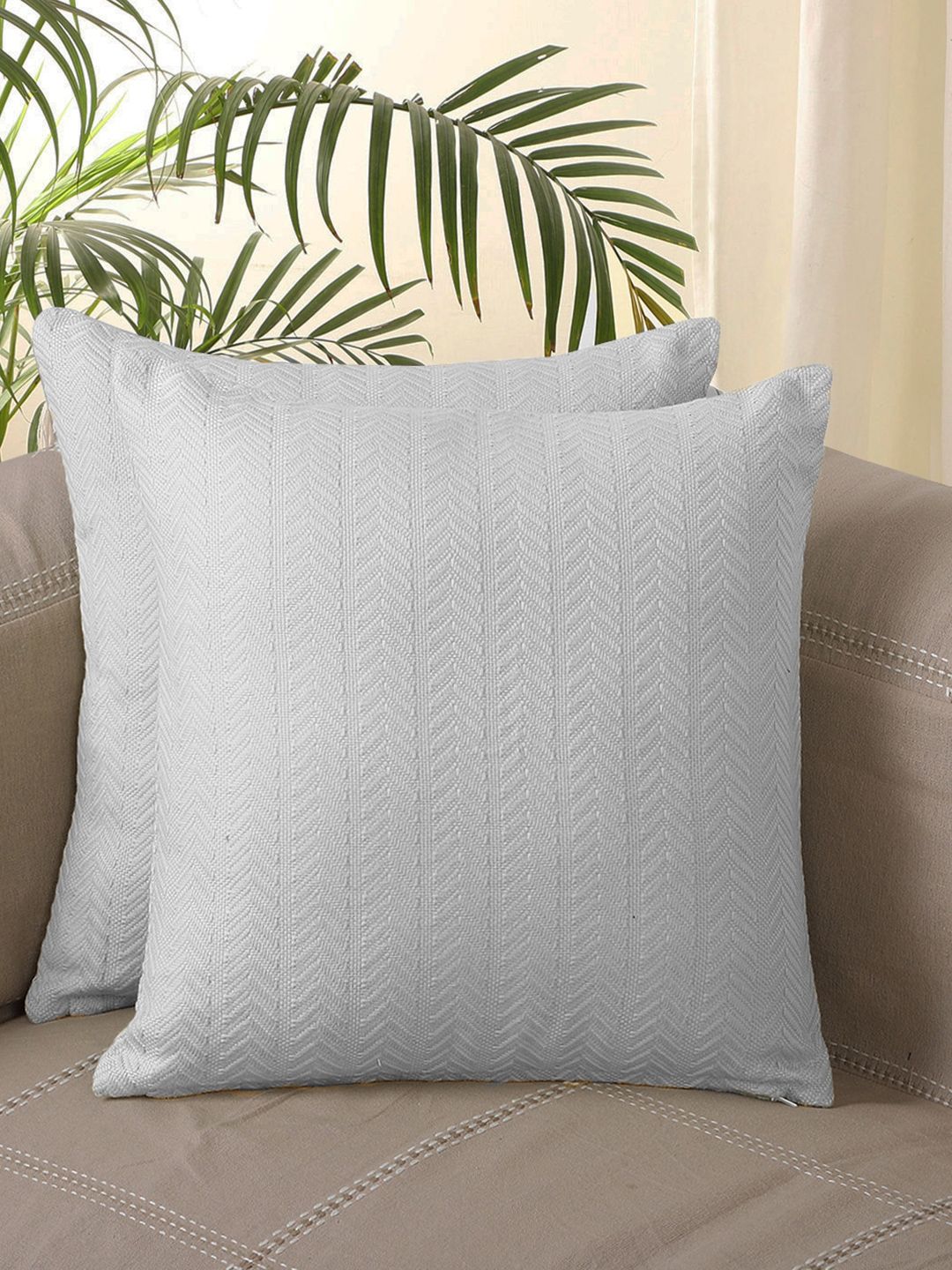 Jamio Firati Geometric Cotton Breathable 2 Pcs Textured Square Cushion Covers - 16x16In
