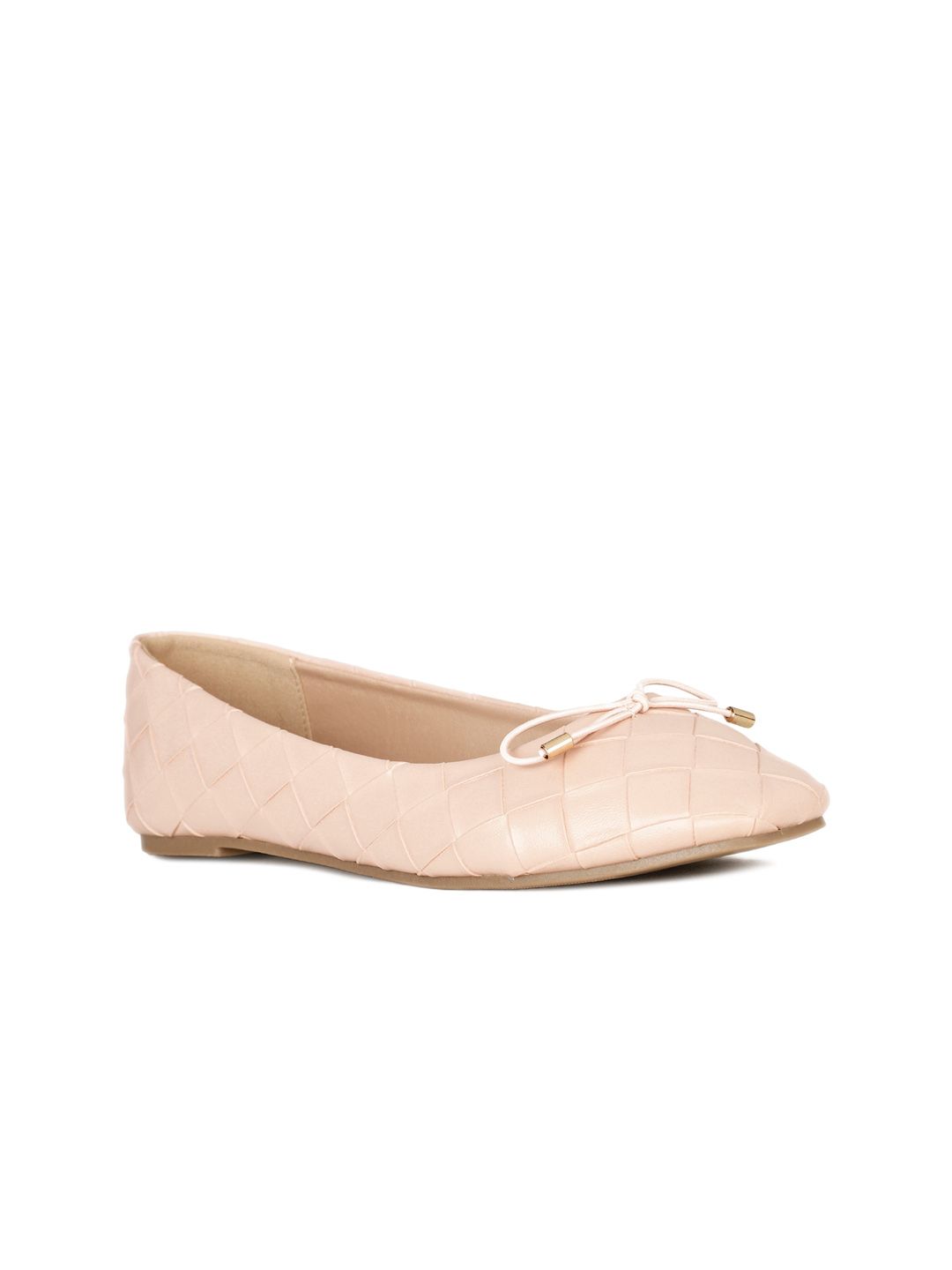 Bata Square Toe Textured Ballerinas With Bows