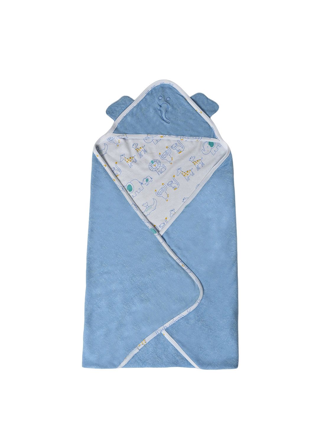 MiArcus Kids Blue & White Printed 210 GSM Hooded Bath Towel