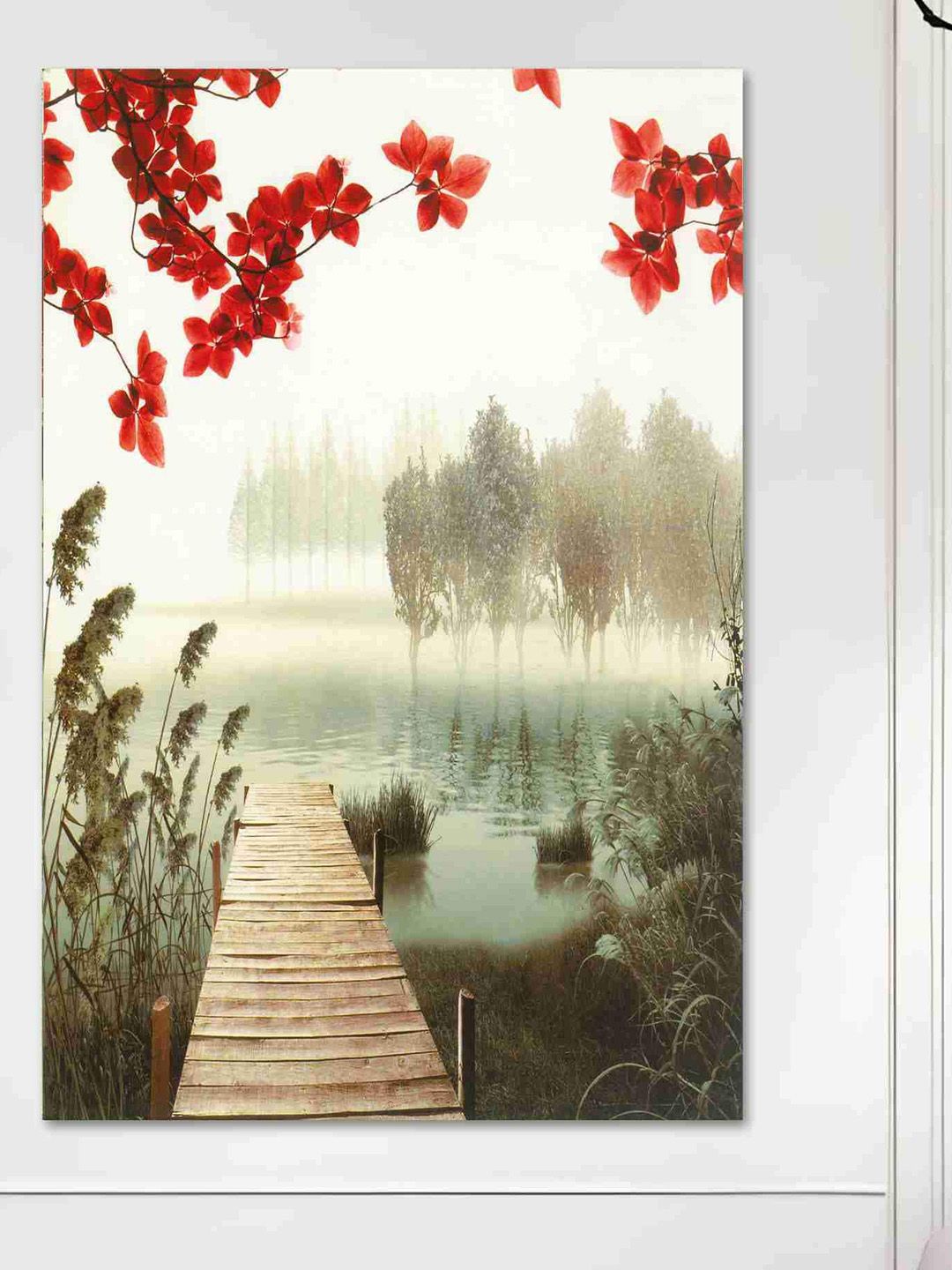 SAF Red & Green Nature Art Sparkle Coated Unframed Wall Art