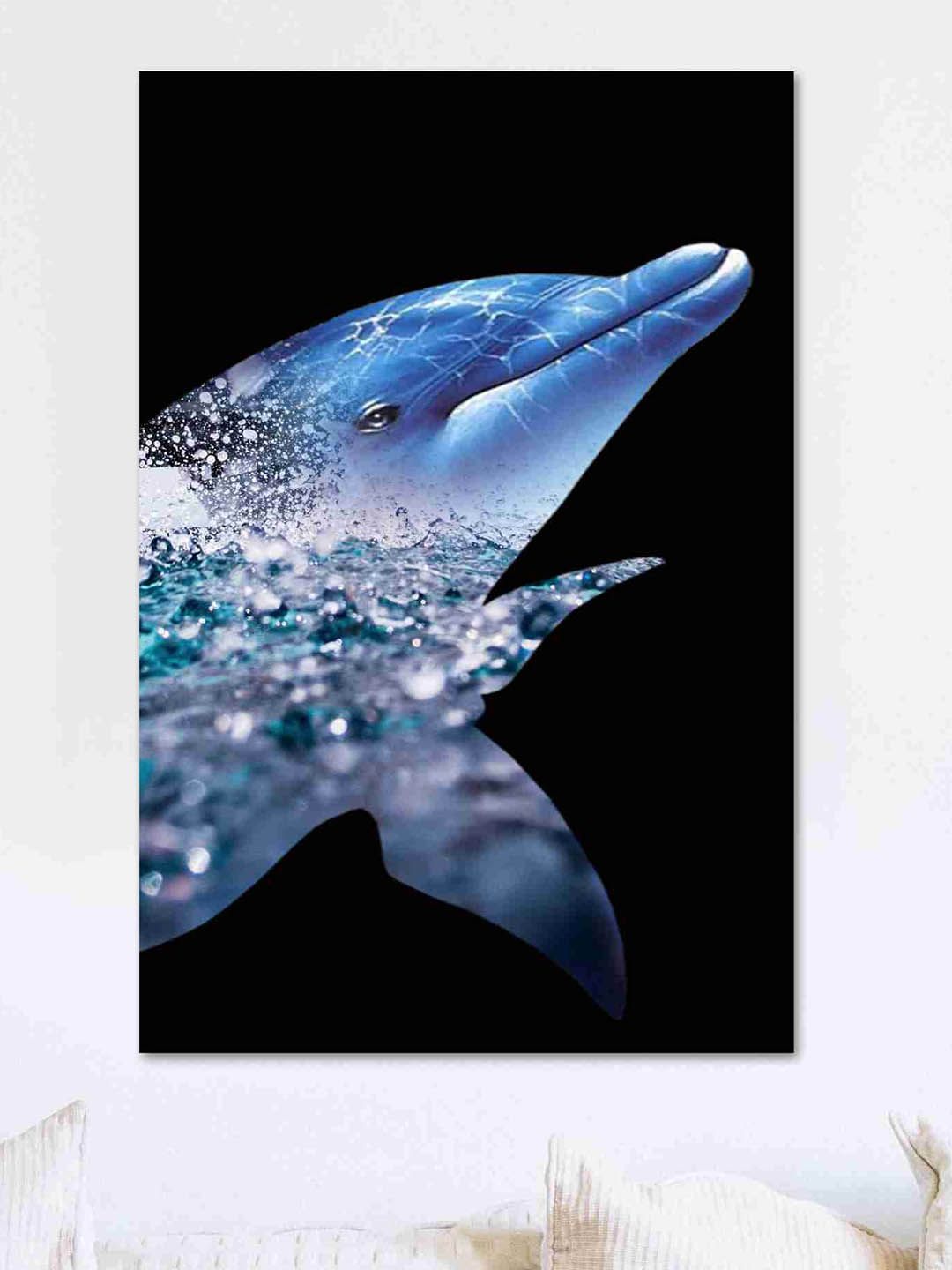 Buy SAF Black & Blue Dolfin Sparkle Coated Unframed Painting Wall