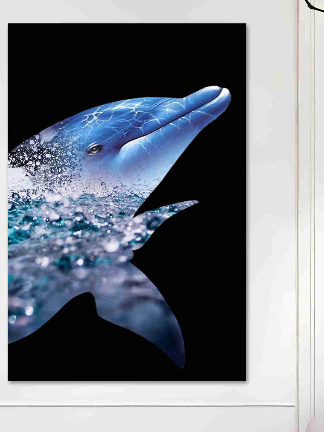 SAF Black & Blue Dolfin Sparkle Coated Unframed Painting Wall Art