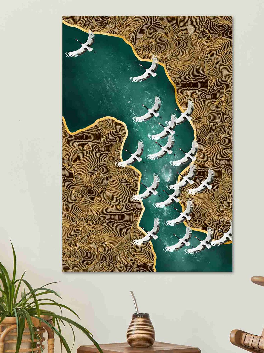 SAF Brown & Green Nature Art Unframed Painted Wall Art