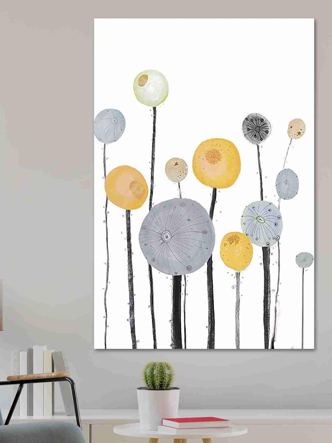 SAF White & Yellow Modern Art Unframed Painted Wall Art
