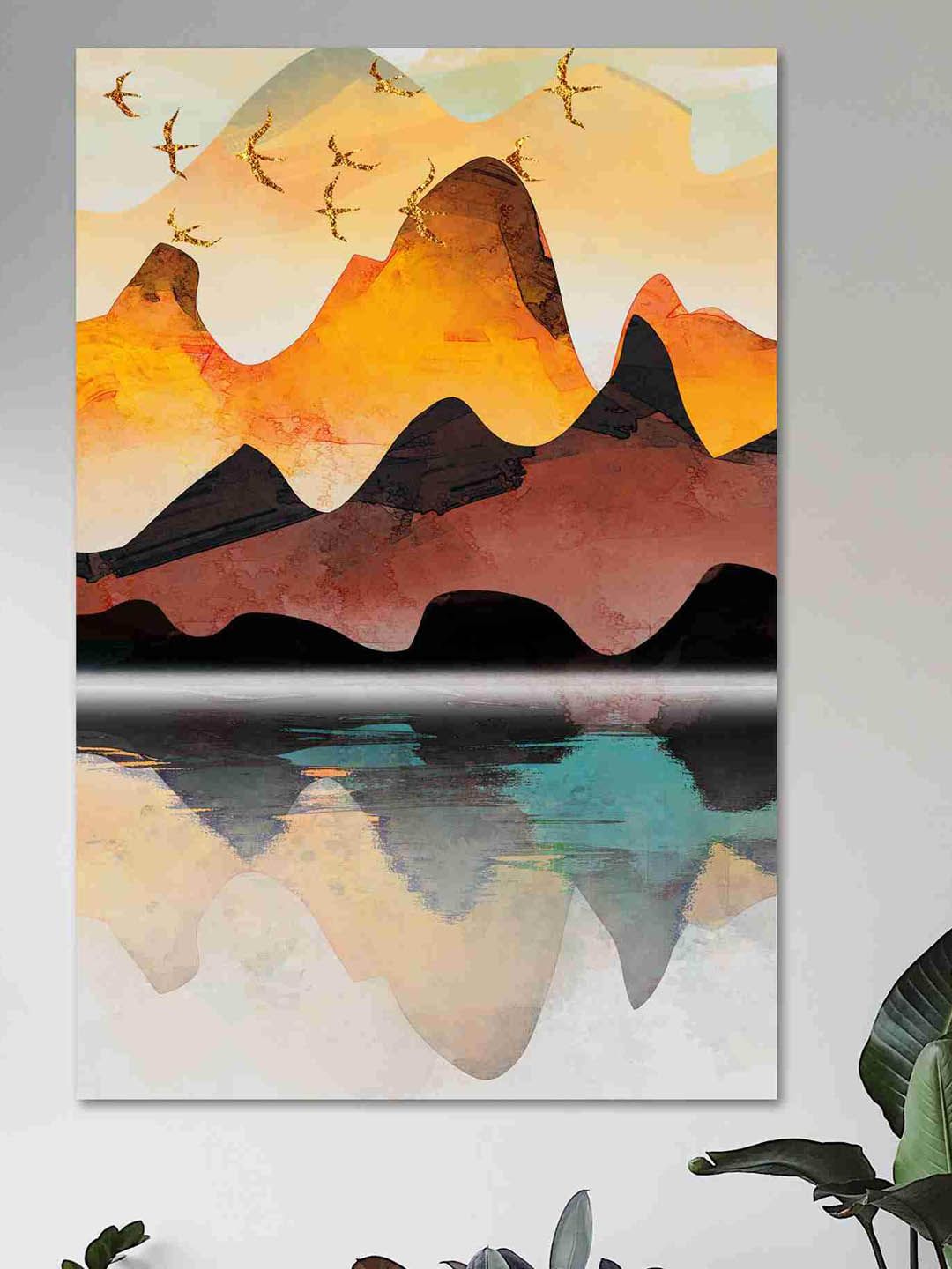 SAF Orange Wall Living Room Rectangle Potrait Paintings Wall Art -36 x 24.02In