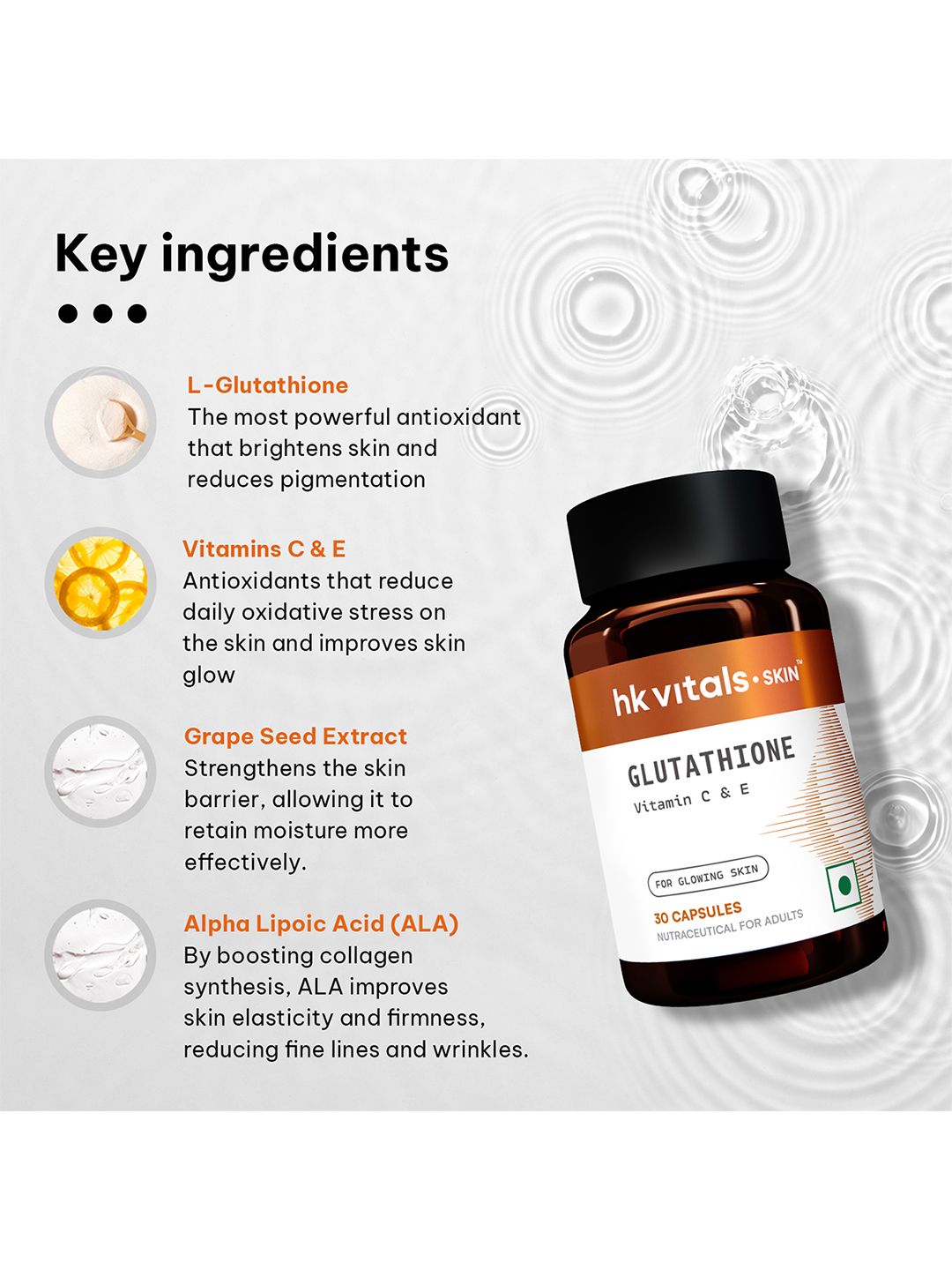 Buy HK VITALS Glutathione With Vitamin C & E For Clear Skin - Skin  Supplements for Unisex 24918164