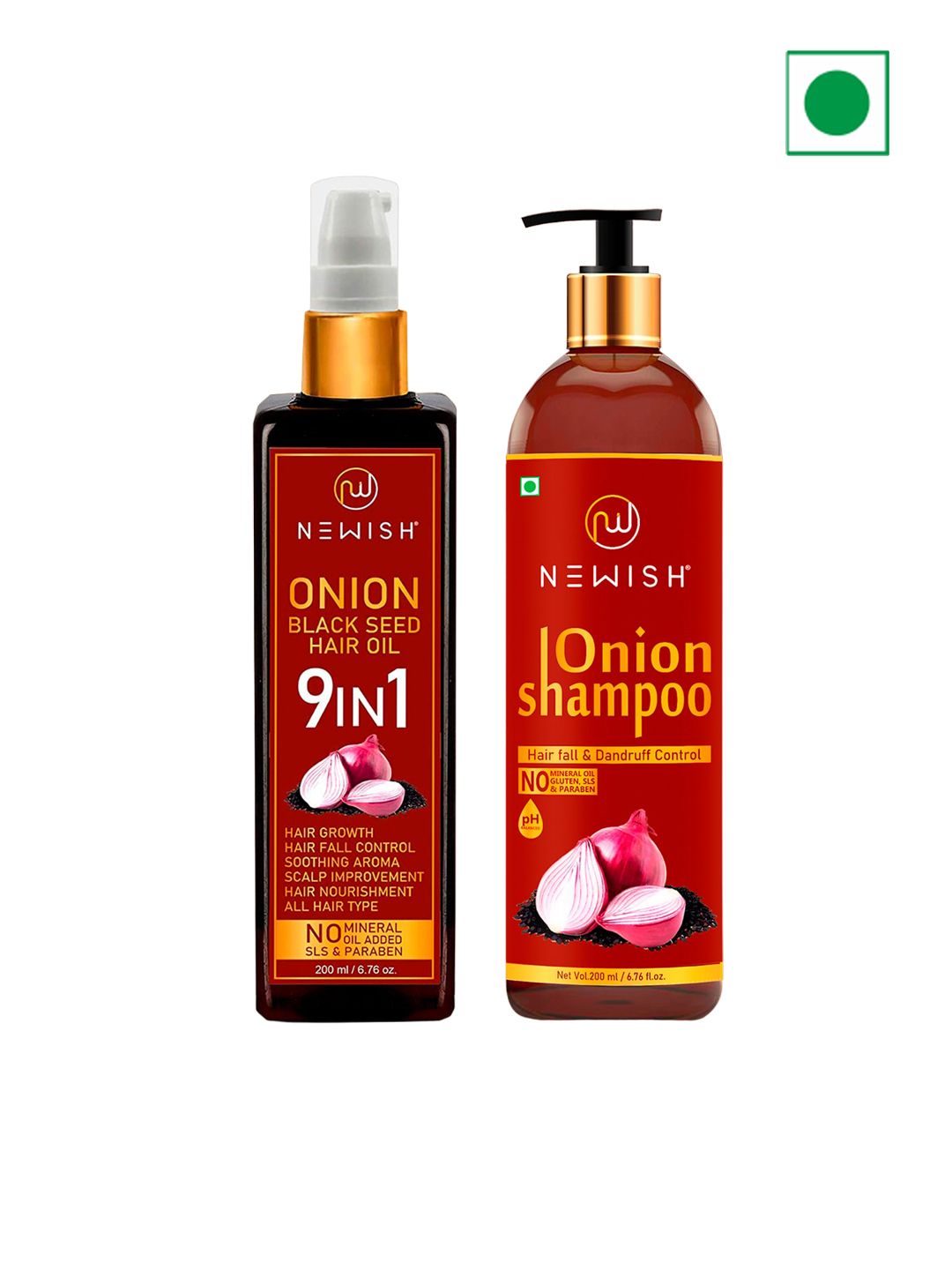 NEWISH Set of Onion Black Seed Hair Oil and Onion Shampoo - 200ml Each