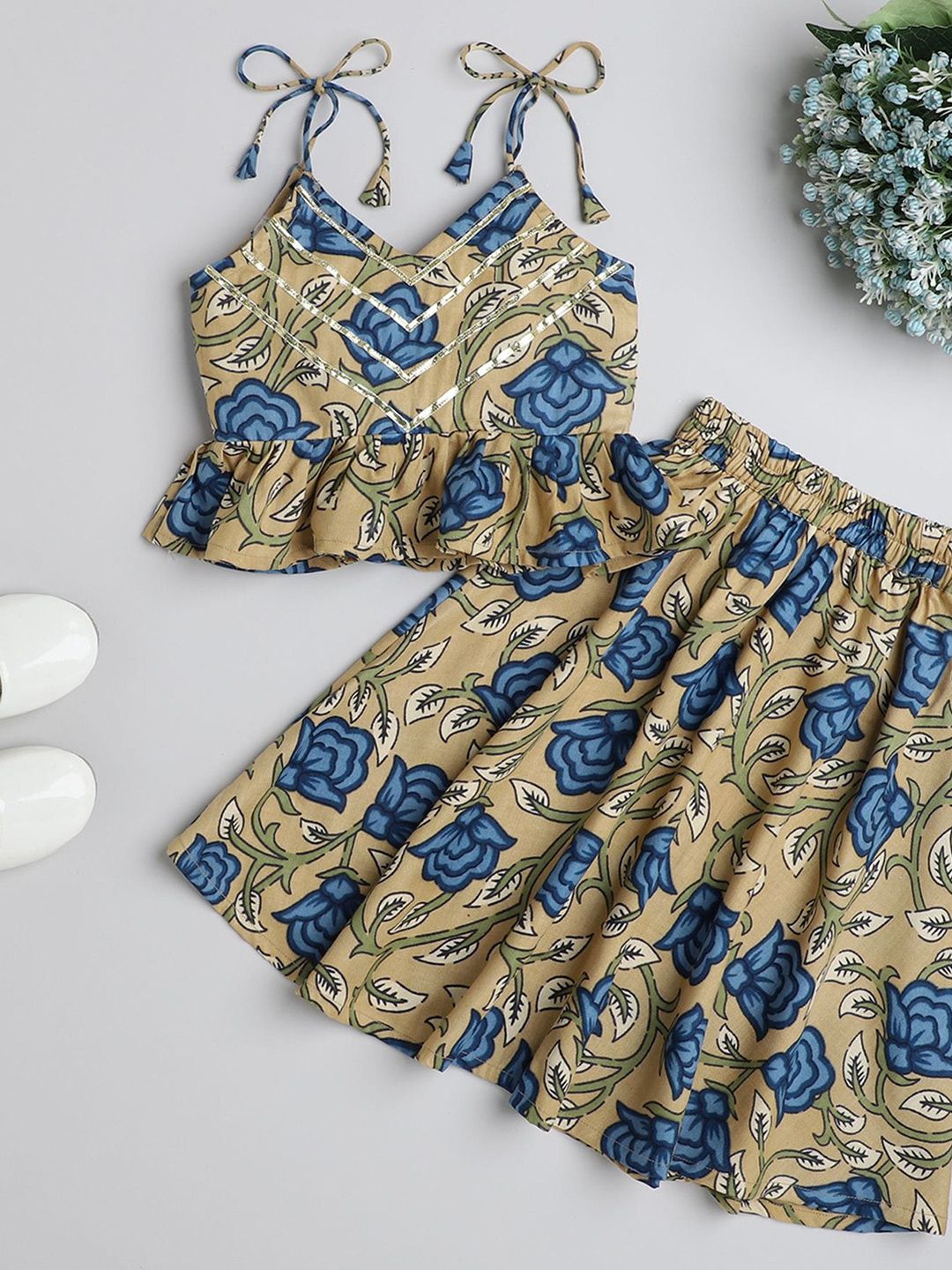 MANY FROCKS & Girls Printed Pure Cotton Ready to Wear Lehenga
