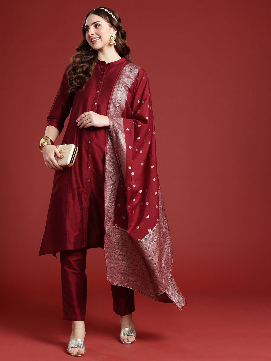 Anouk Women Solid Regular Kurta with Trousers & With Dupatta Price in India