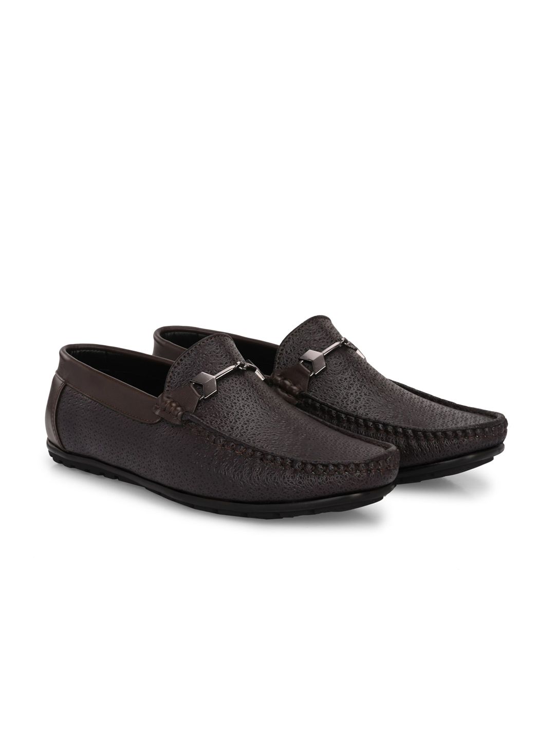 Azzaro Black Men Textured Horsebit Loafers