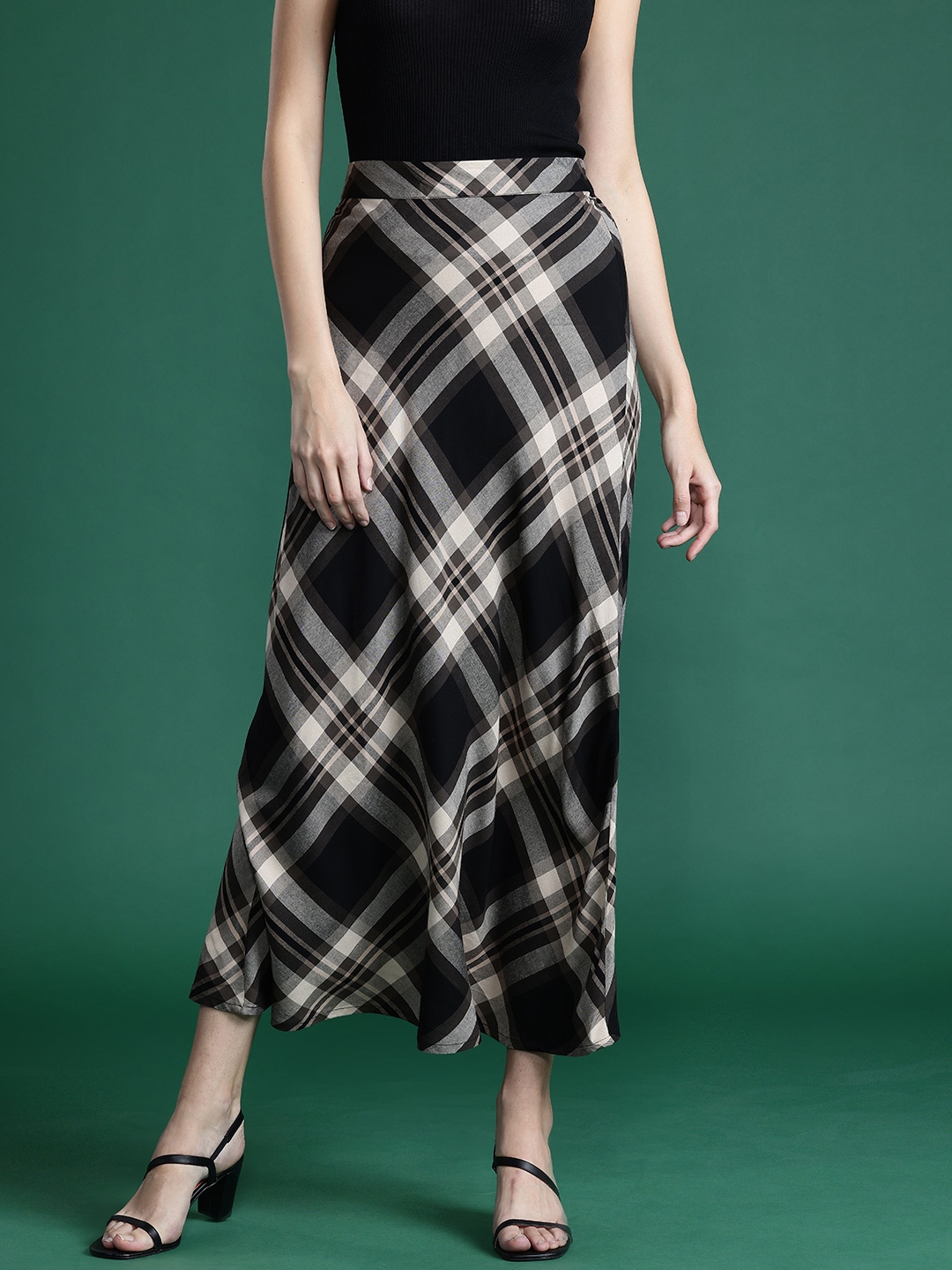 DressBerry Women Checked A-Line Midi Skirt Price in India