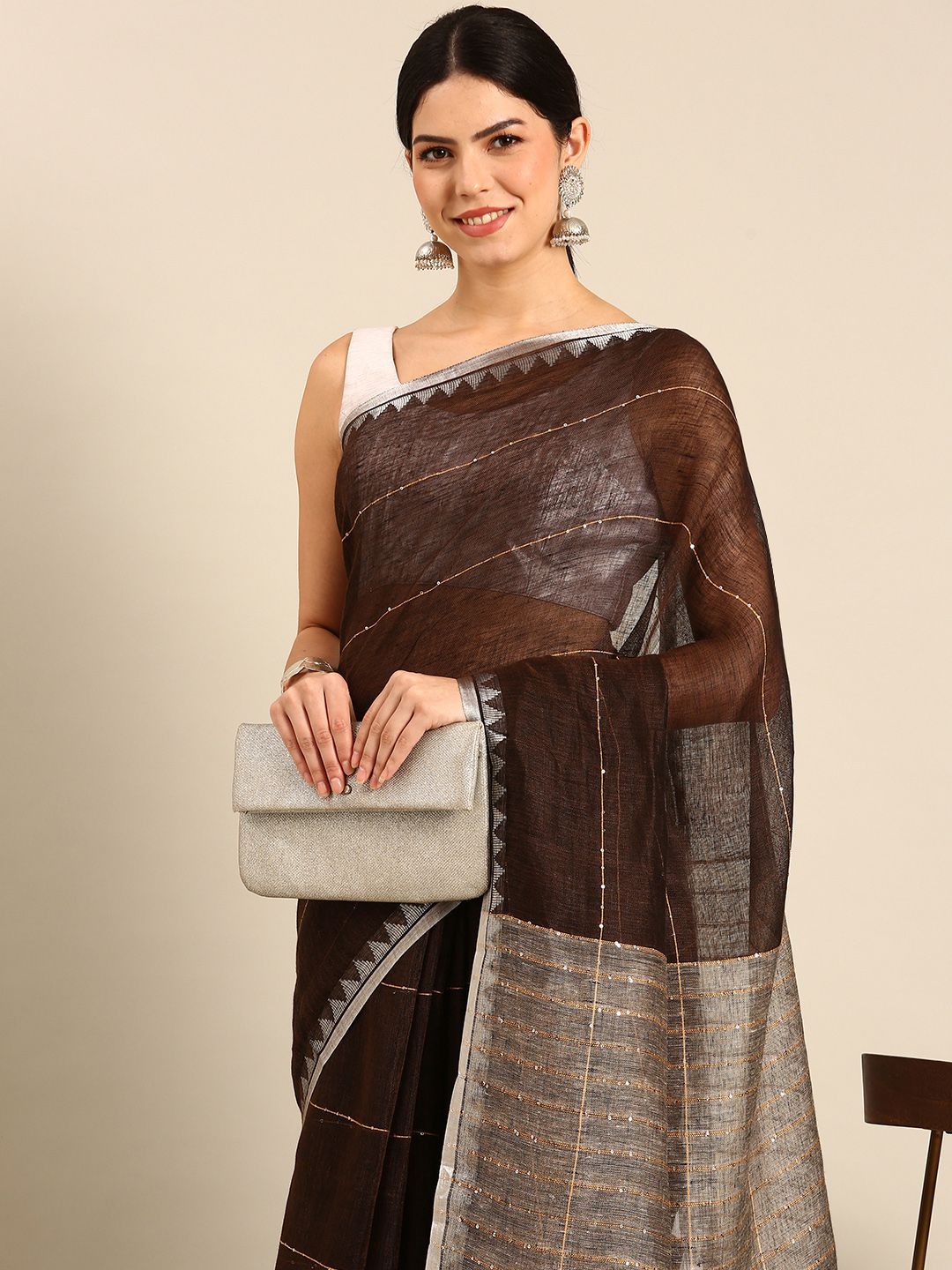 Simaaya Striped Zari Pure Cotton Khadi Saree