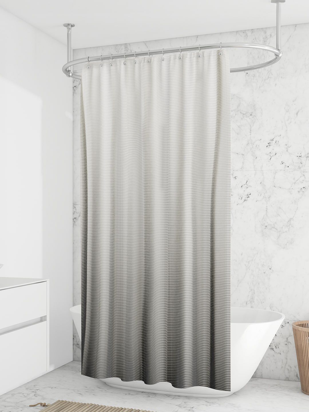 Anko Grey Shower Curtain With 12-Pcs Rings