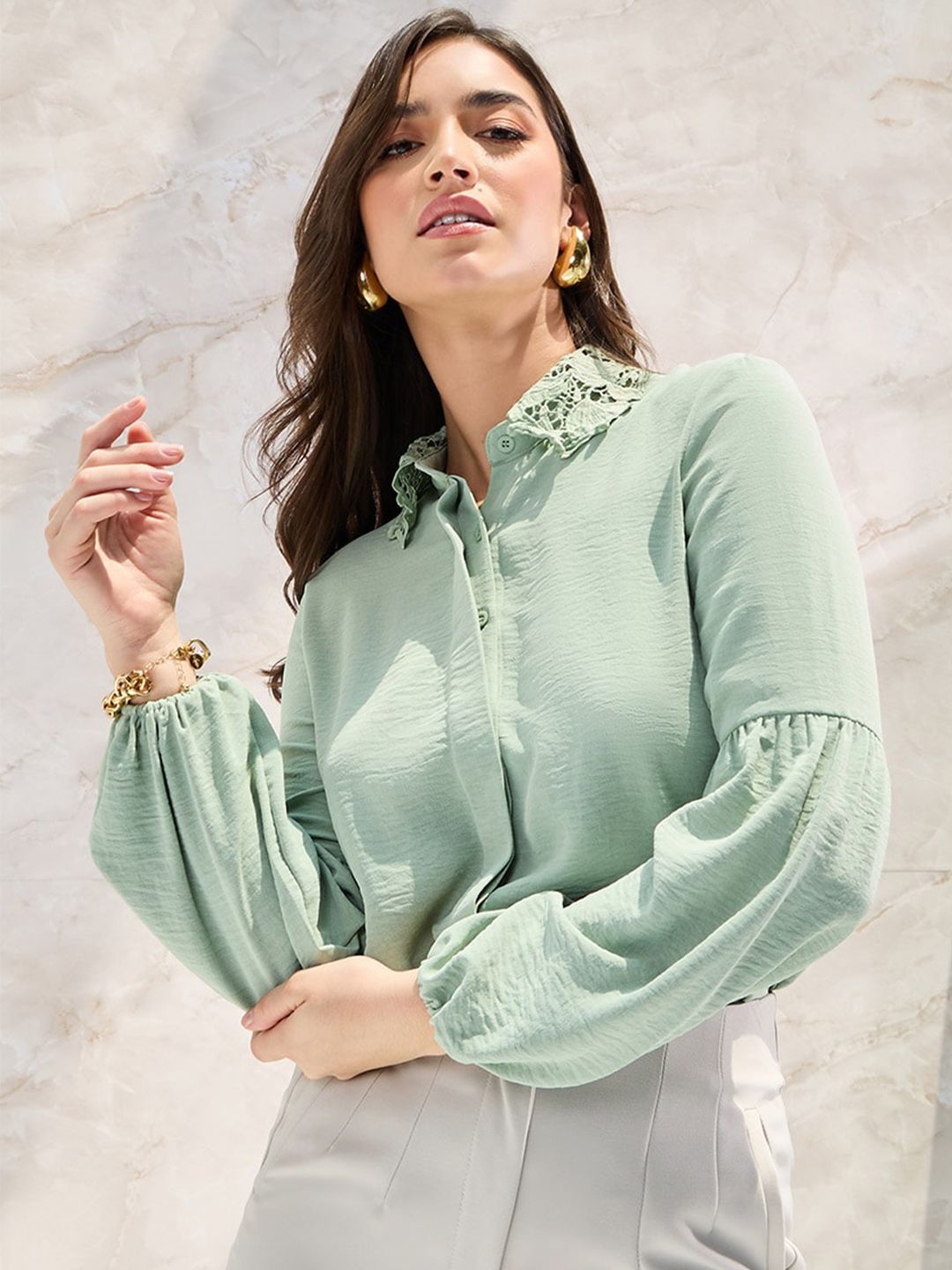 Styli Women Lace Collar Casual Shirt Price in India