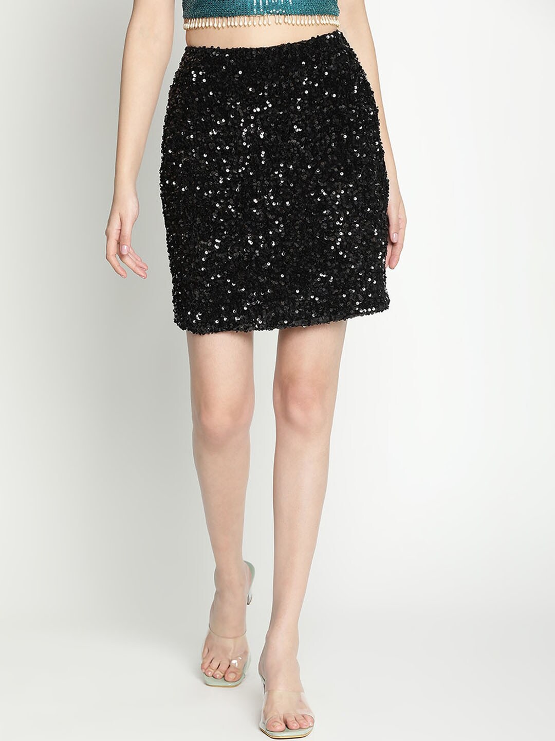 DRAAX Fashions Sequin Embellished A-Line Mini Skirt Price in India