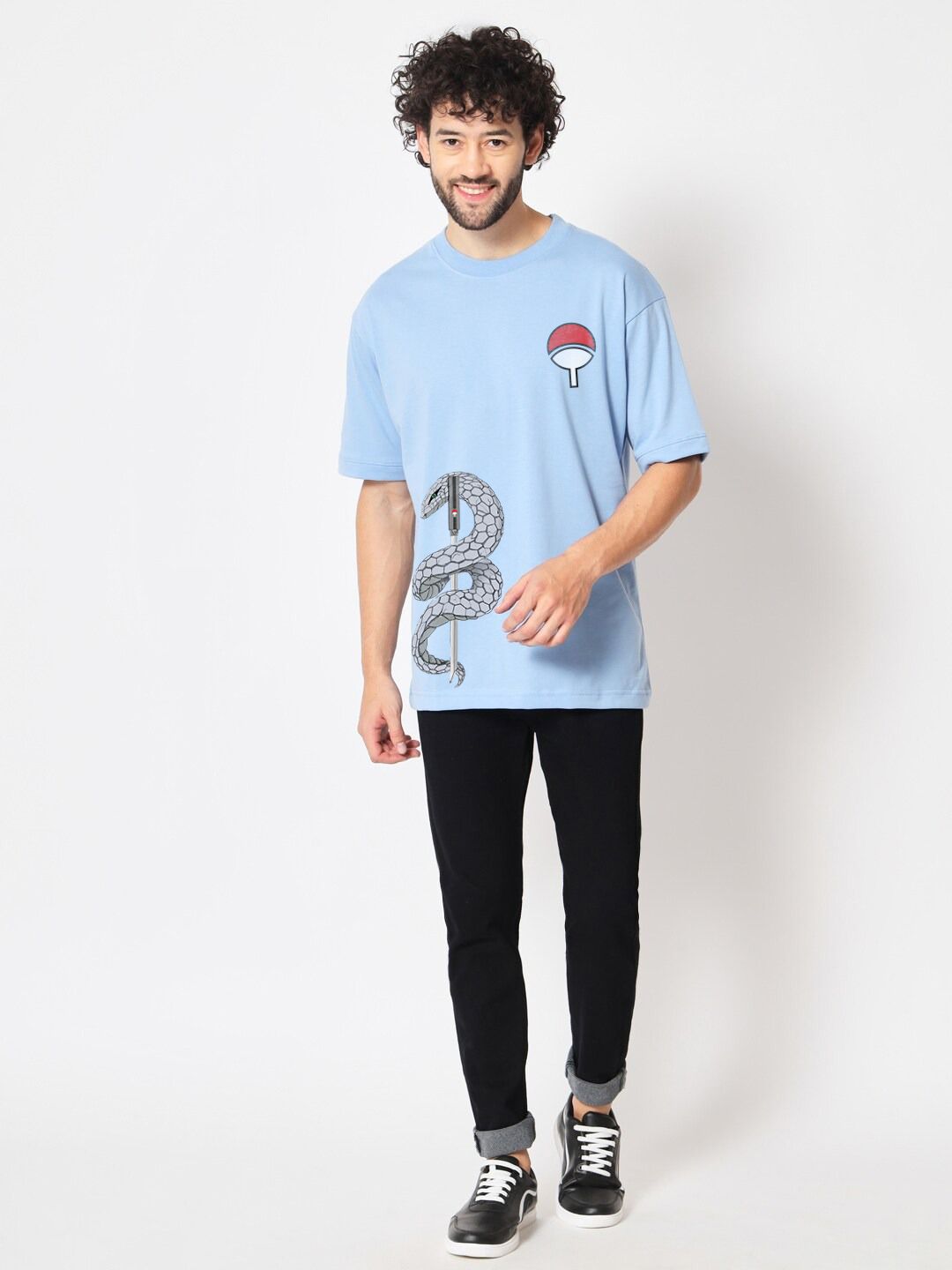 Buy Crazymonk Men Anime Oversized Graphic Sasuke Printed Cotton T