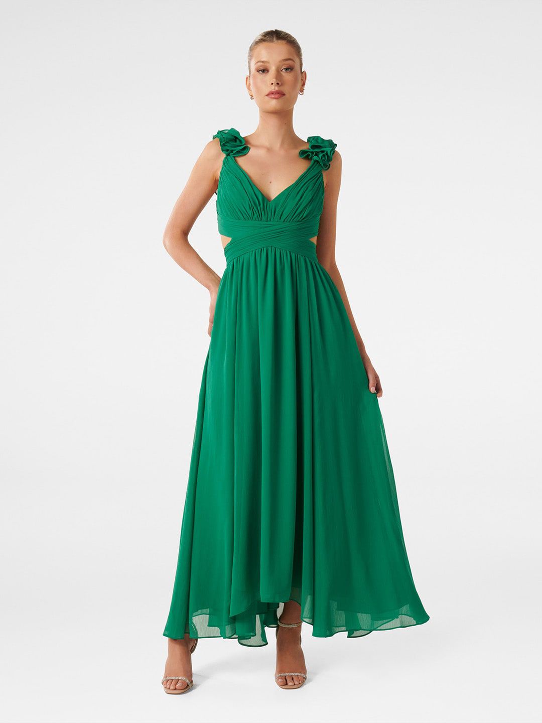 Forever New Sleeveless Cut-Out Ruffle Maxi Dress Price in India