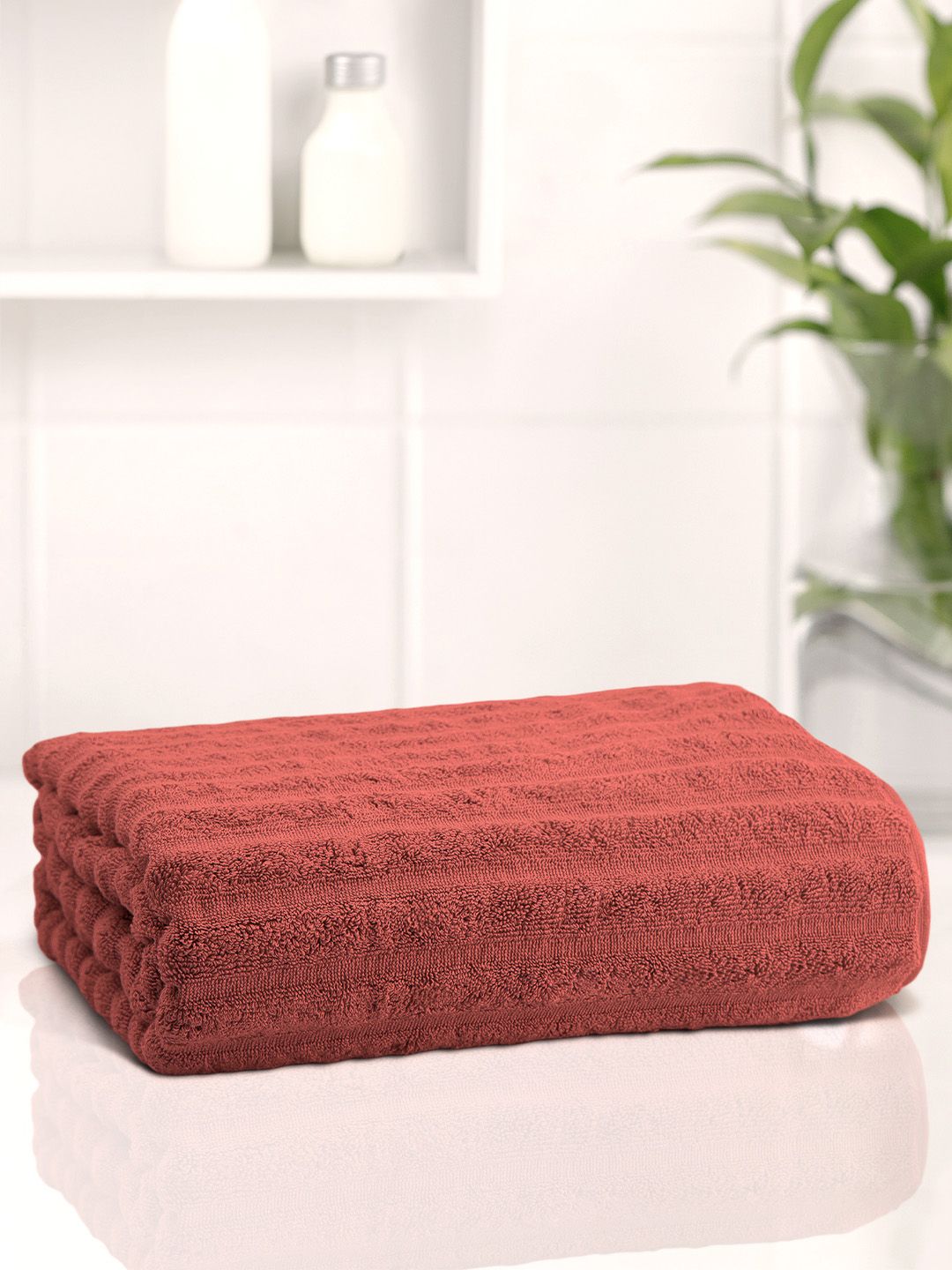 Anko 1 Pcs Rust 670 GSM Pure Cotton Antibacteria Large Ribbed Bath Towel