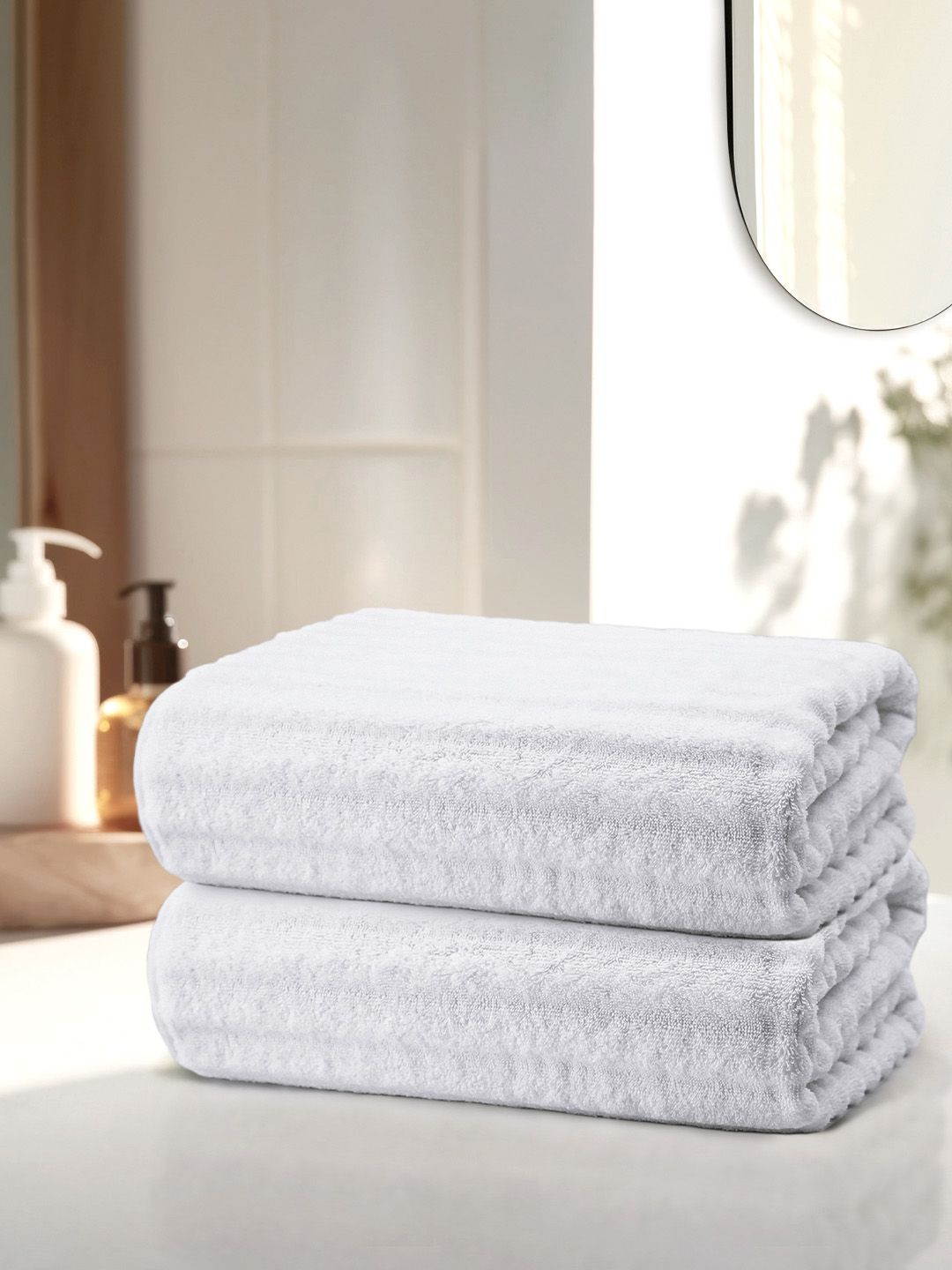 Anko White 670 GSM Pure Cotton Antibacteria Ribbed Texture Hand Towel Set of 2