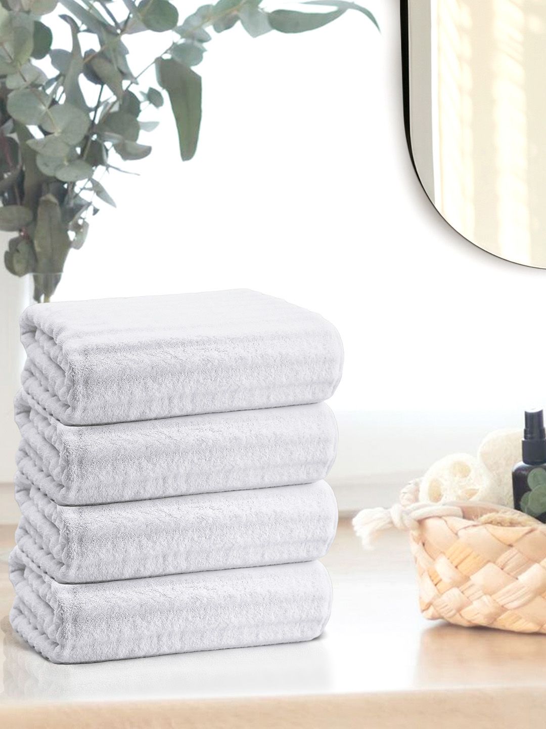 Anko White 670 GSM Pure Cotton Antibacteria Ribbed Texture Face Towel Set of 4