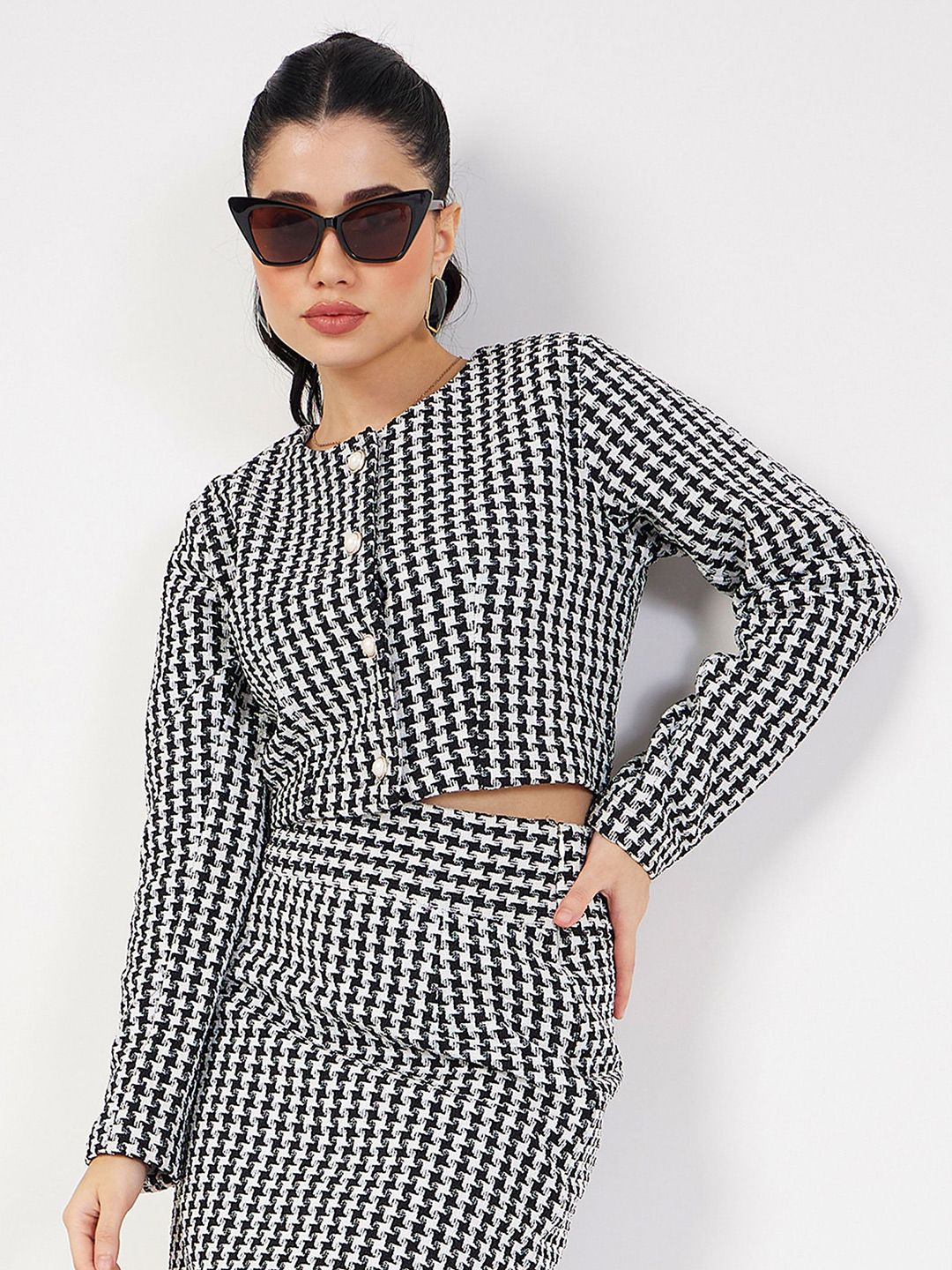 SASSAFRAS Black Checked Long Sleeve Shirt Style Top Price in India