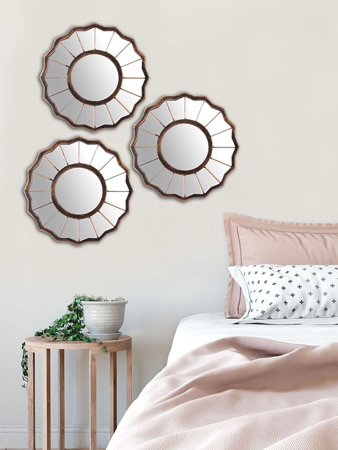 Art Street Unisex Copper-Toned Set of 3 Decorative Wall Mirror Price in India