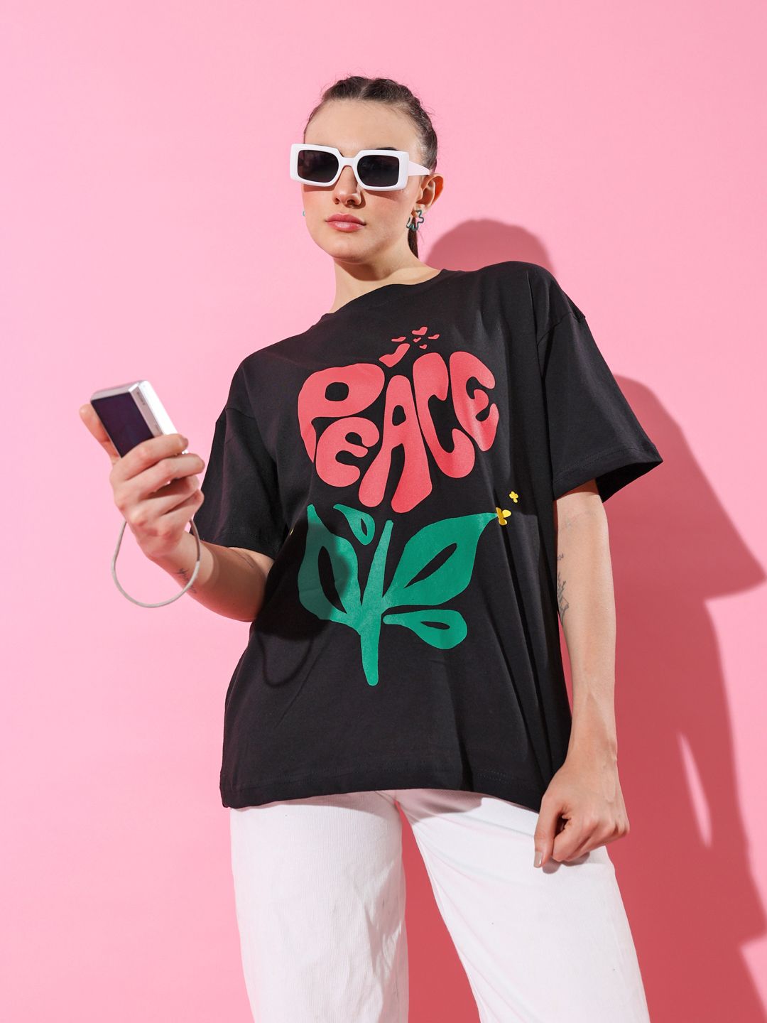 Stylecast X Hersheinbox Typography Printed Drop-Shoulder Sleeves Pure Cotton T-shirt