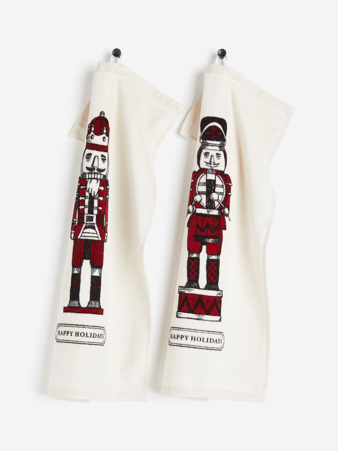H&M White & Red 2 Pack Motif Front Guest Towels