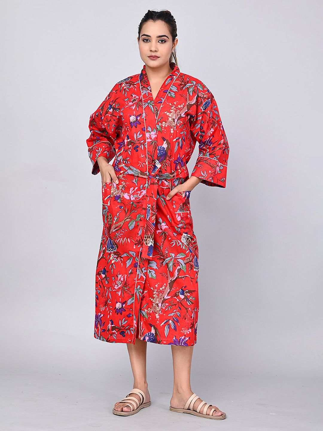 SHOOLIN Women Floral Printed Cotton Kimono Bathrobe