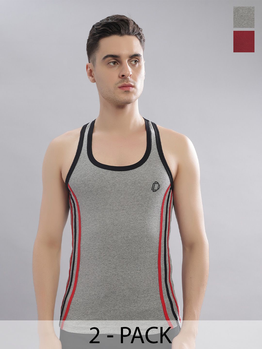Dollar Bigboss Men Solid Pack of 2 Cotton Racerback Styled Gym Vest