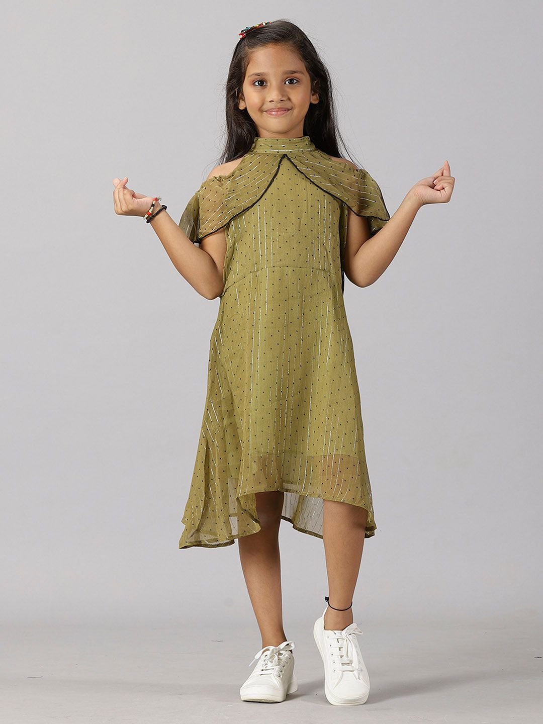 KiddoPanti Girls Polka Dot Printed Fit & Flare Dress