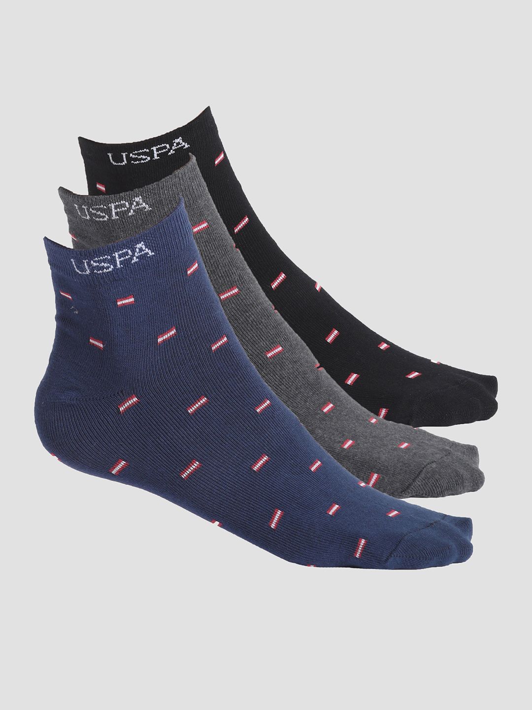 U.S. Polo Assn. Men Pack Of 3 Patterned Ankle Length Socks